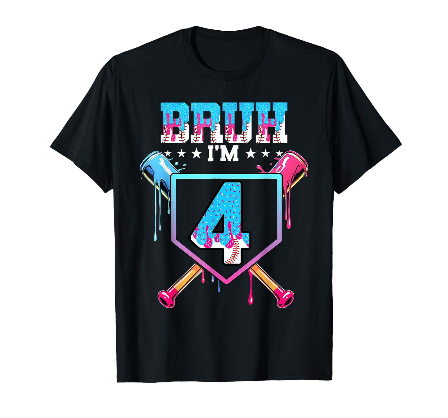 Bruh 4th Birthday Boy Baseball Ice Cream Drip 4 Year Old Boy T-Shirt