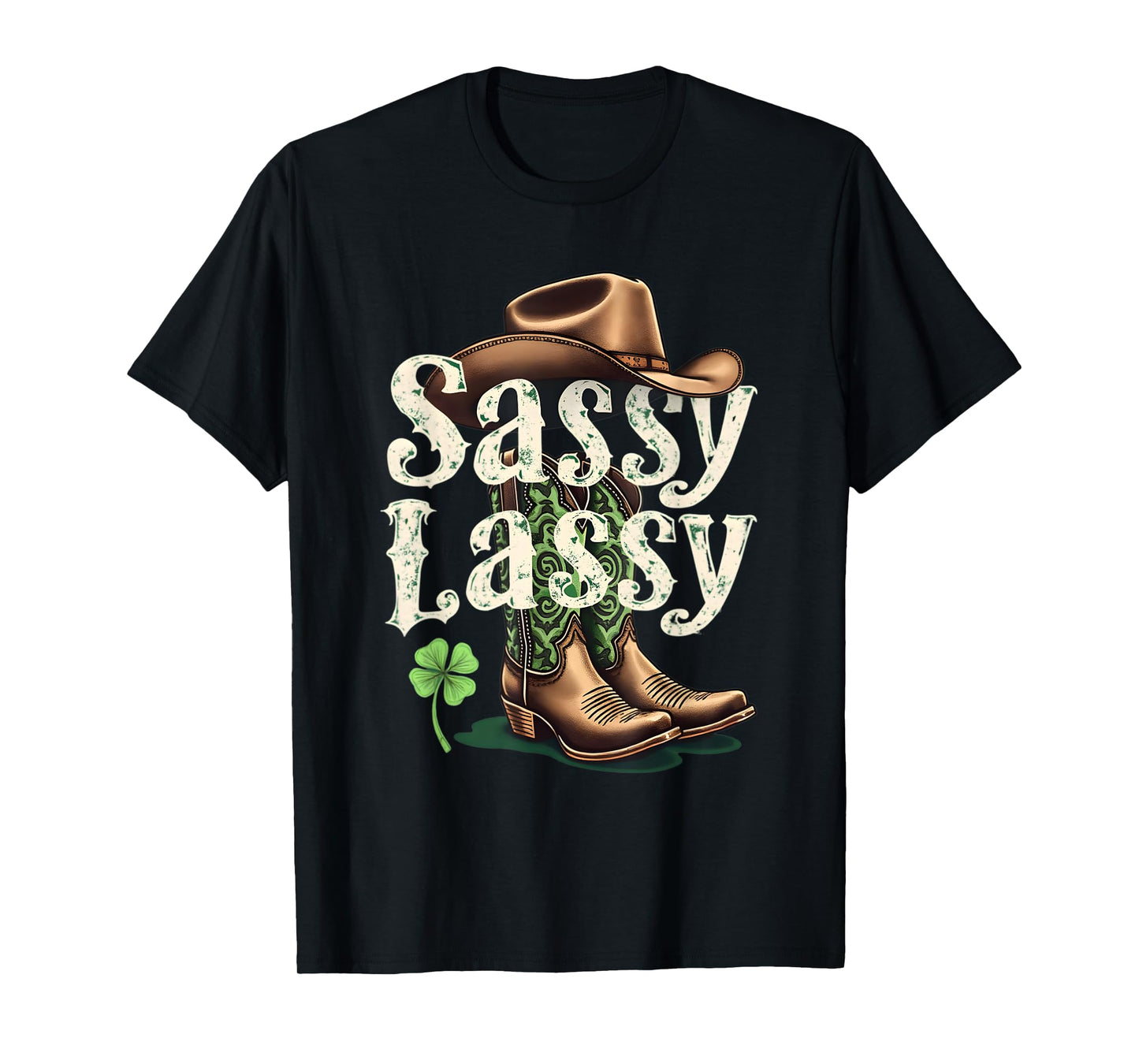 St Patricks Day Irish Cowgirl Sassy Lassy Cowboy Boots T-Shirt