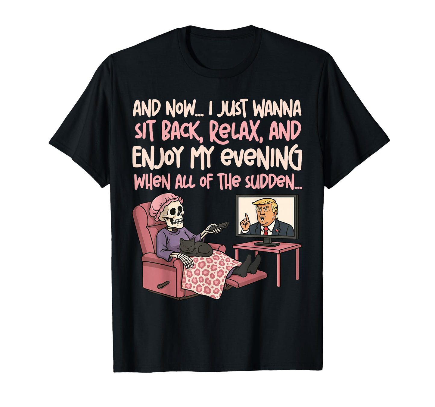 Funny Skeleton Watching TV Political Cartoon Humor Liberal T-Shirt