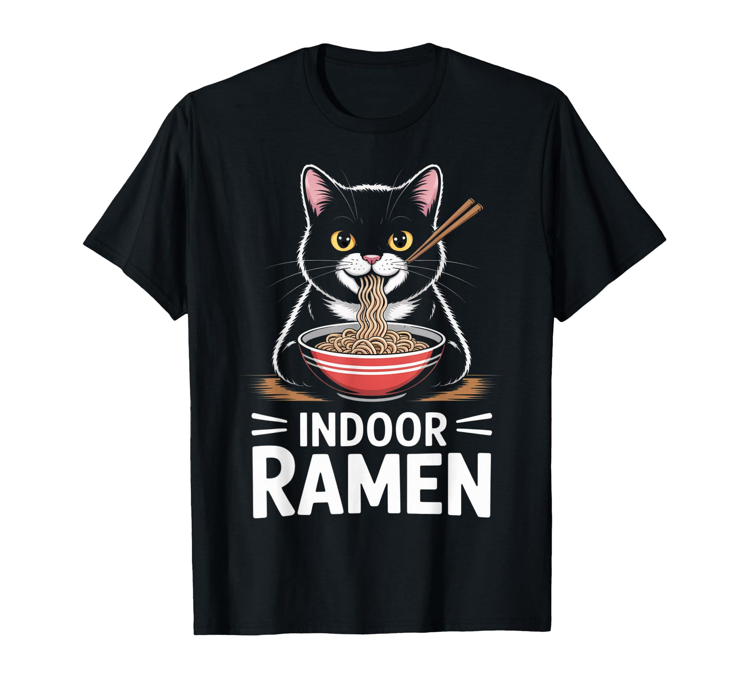 Indoor Ramen Cute Cat Slurping Noodles Kawaii Anime T-Shirt