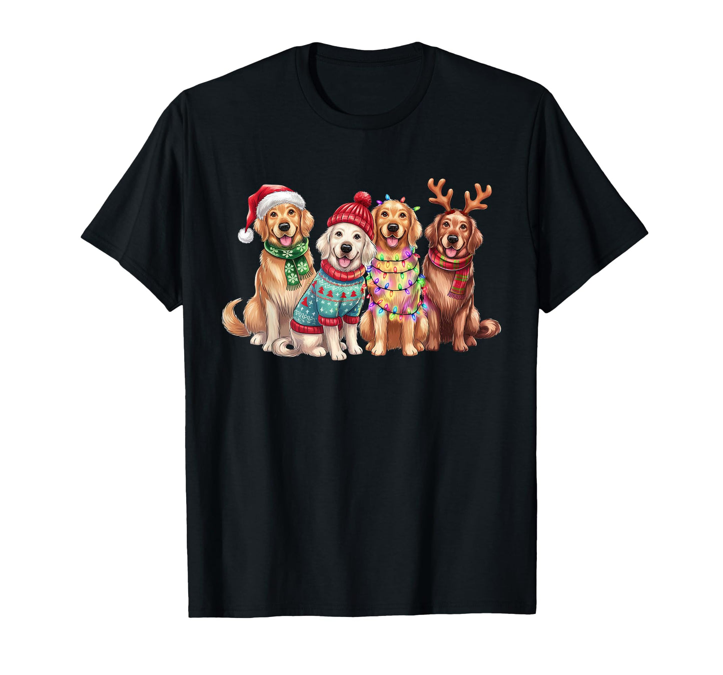 Golden Retriever Reindeer Christmas Lights Dog Lover Xmas T-Shirt