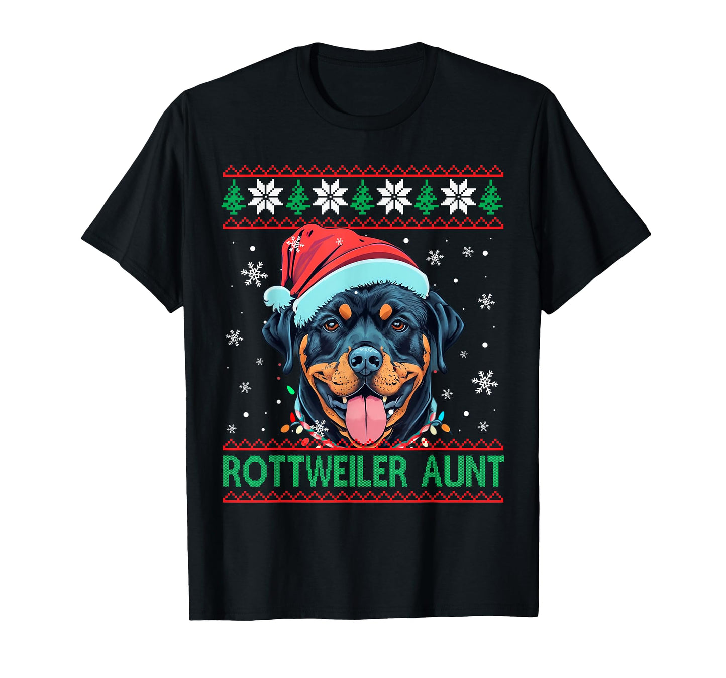 Rottweiler Aunt Santa Hat Rottweiler Dog Ugly Christmas T-Shirt for Men Women Kids
