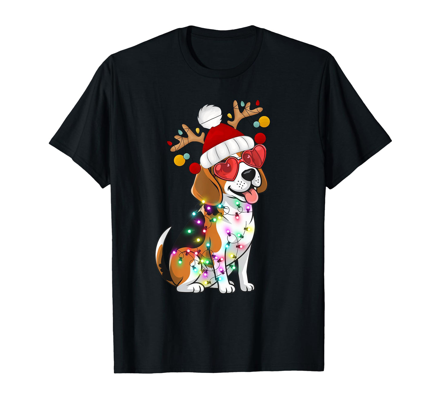 Beagle Dog Christmas Lights Santa Holiday Design T-Shirt