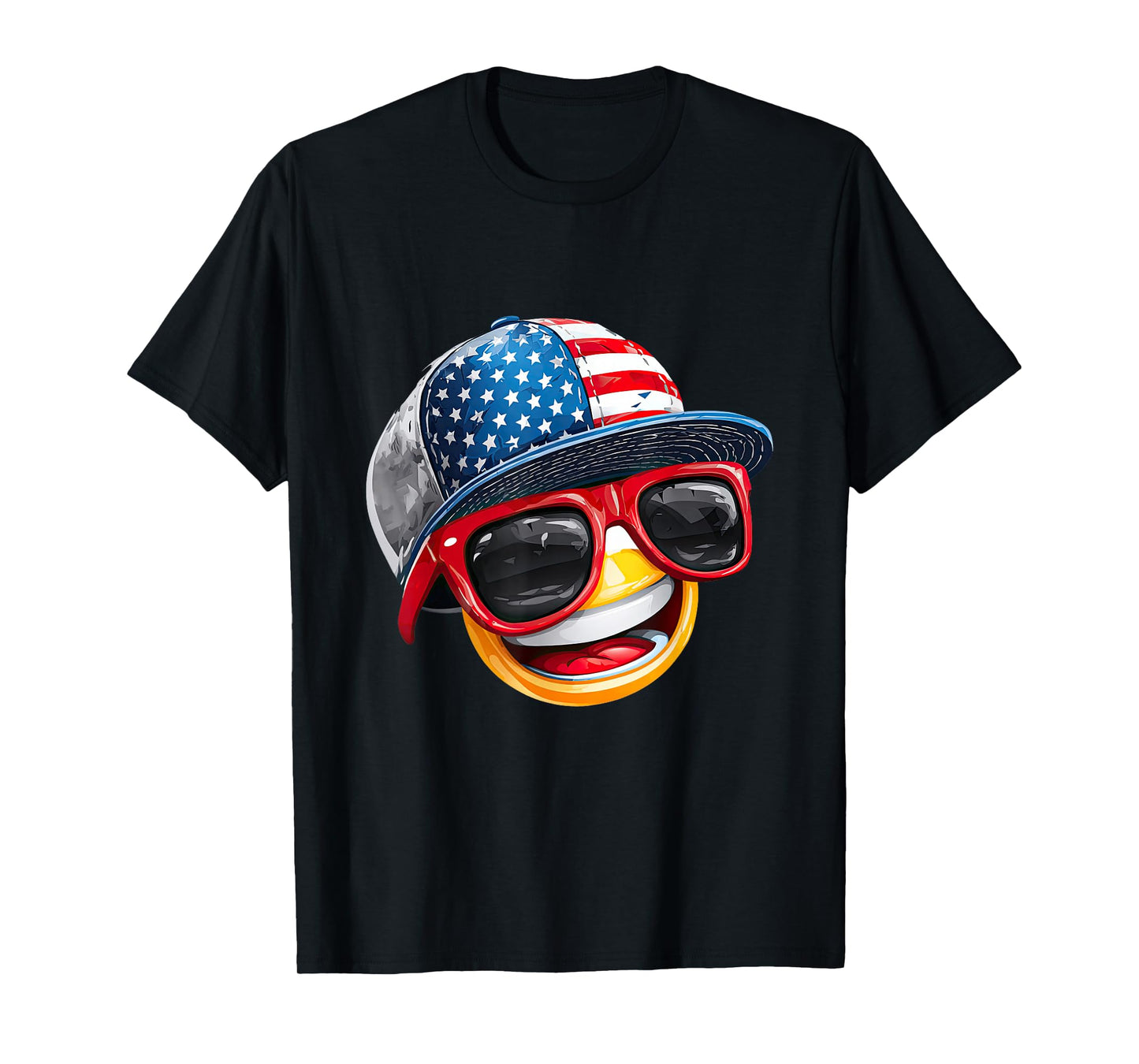 Awesome Smiling Face with US Cap and Sunglasses T-Shirt