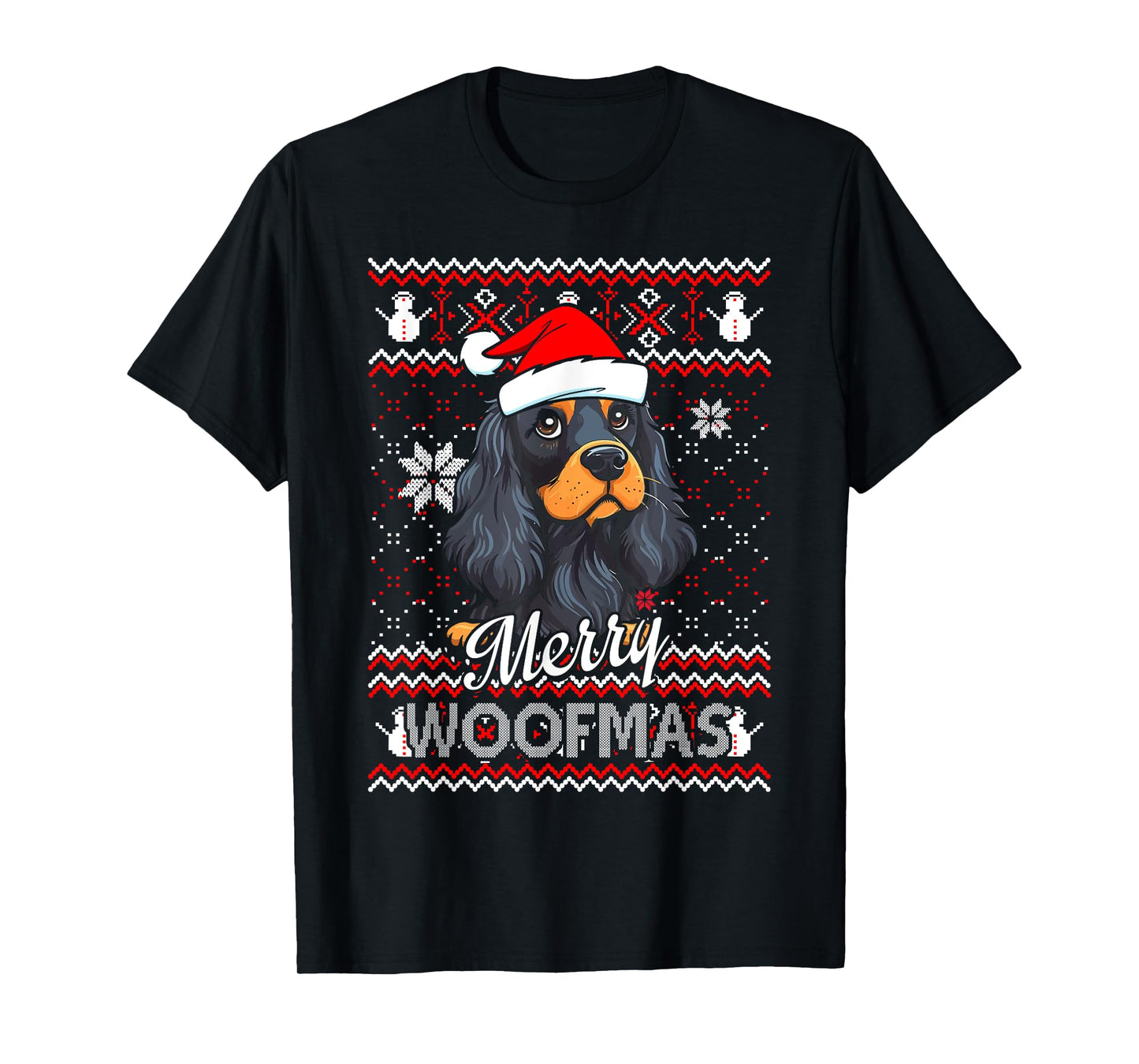 Merry Woofmas Black And Tan Cocker Spaniel Dog Christmas Men Women T-Shirt
