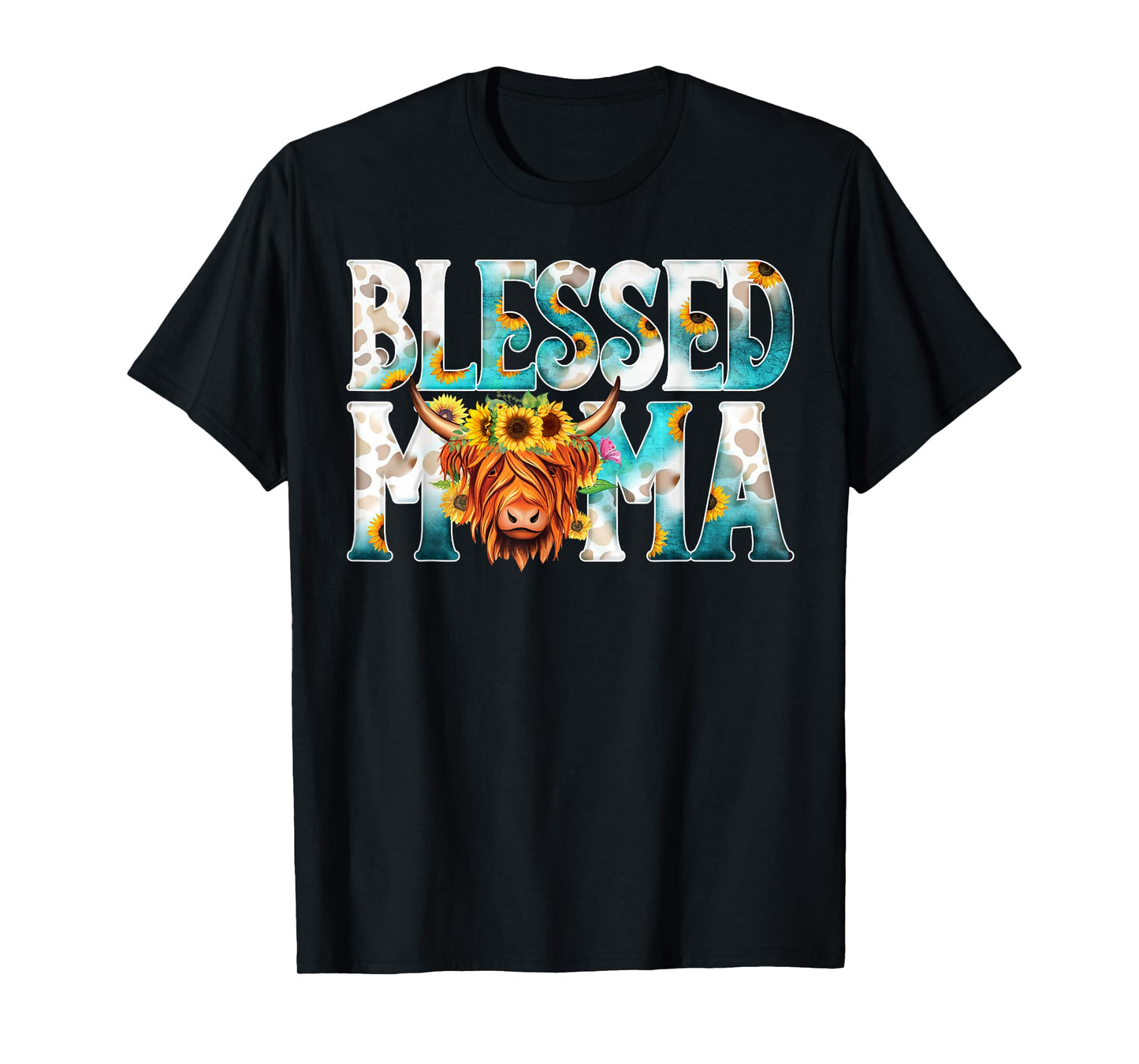 Western Blessed Cow Mama Cow Print Mom Mother's Day T-Shirt