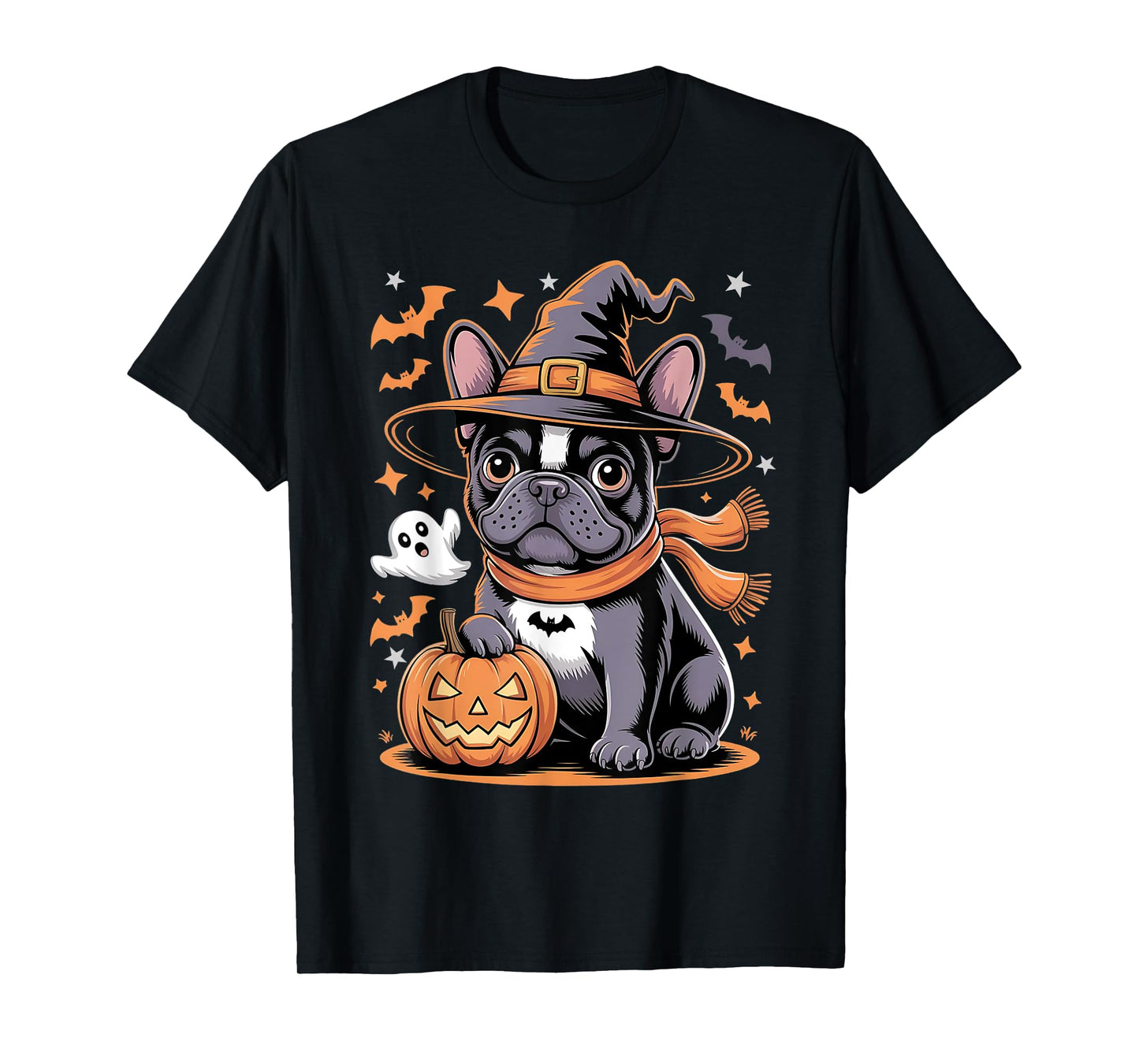 French Bulldog Halloween Funny Pumpking Dog Witch Hat Spooky T-Shirt