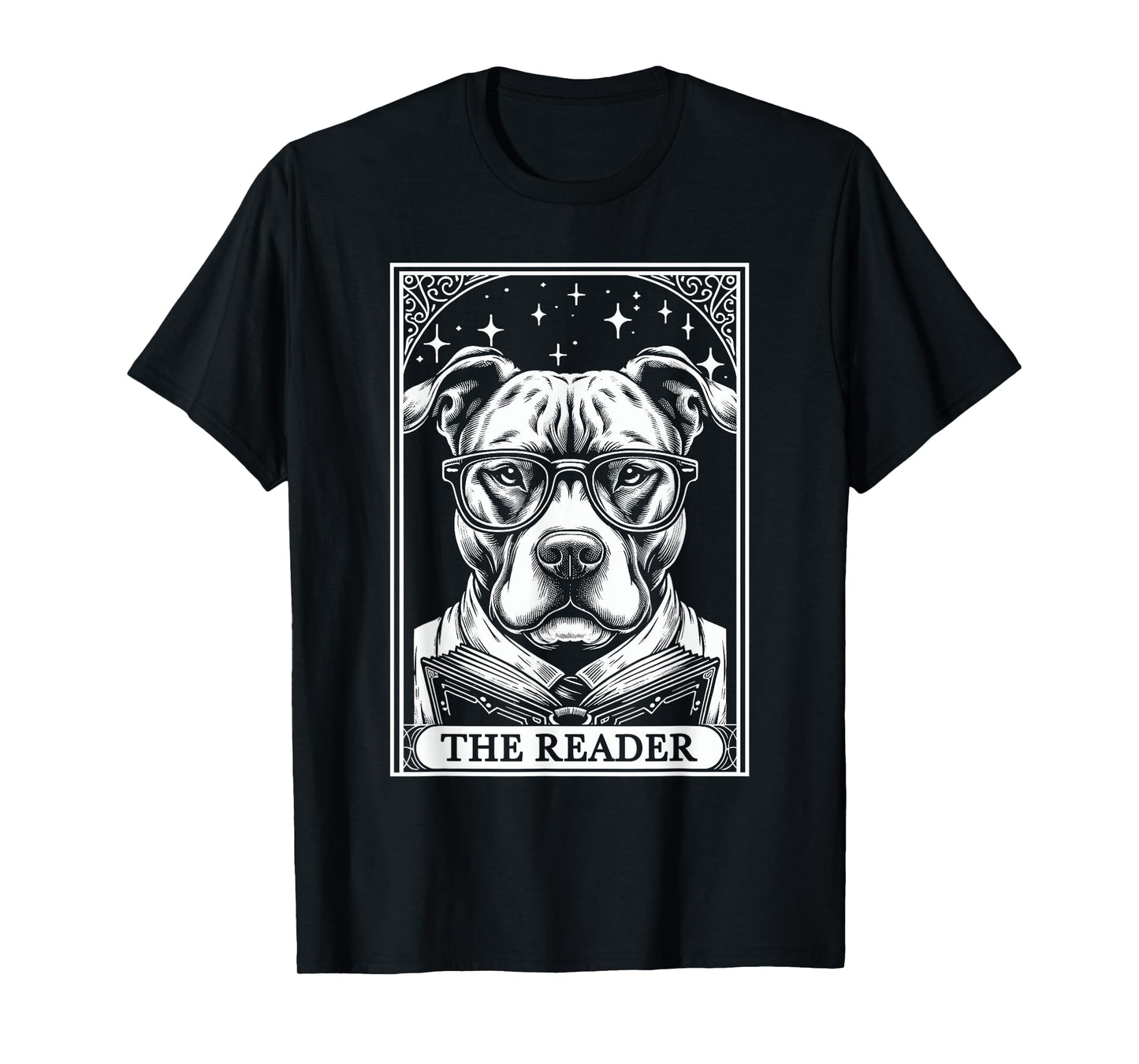 Tarot Card Vintage Pit Bull Pittie Dog Book Lover The Reader T-Shirt