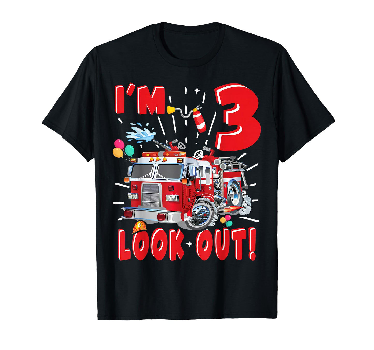 Three 3rd Birthday Fire Truck Boy 3 Year Old Firefighter T-Shirt