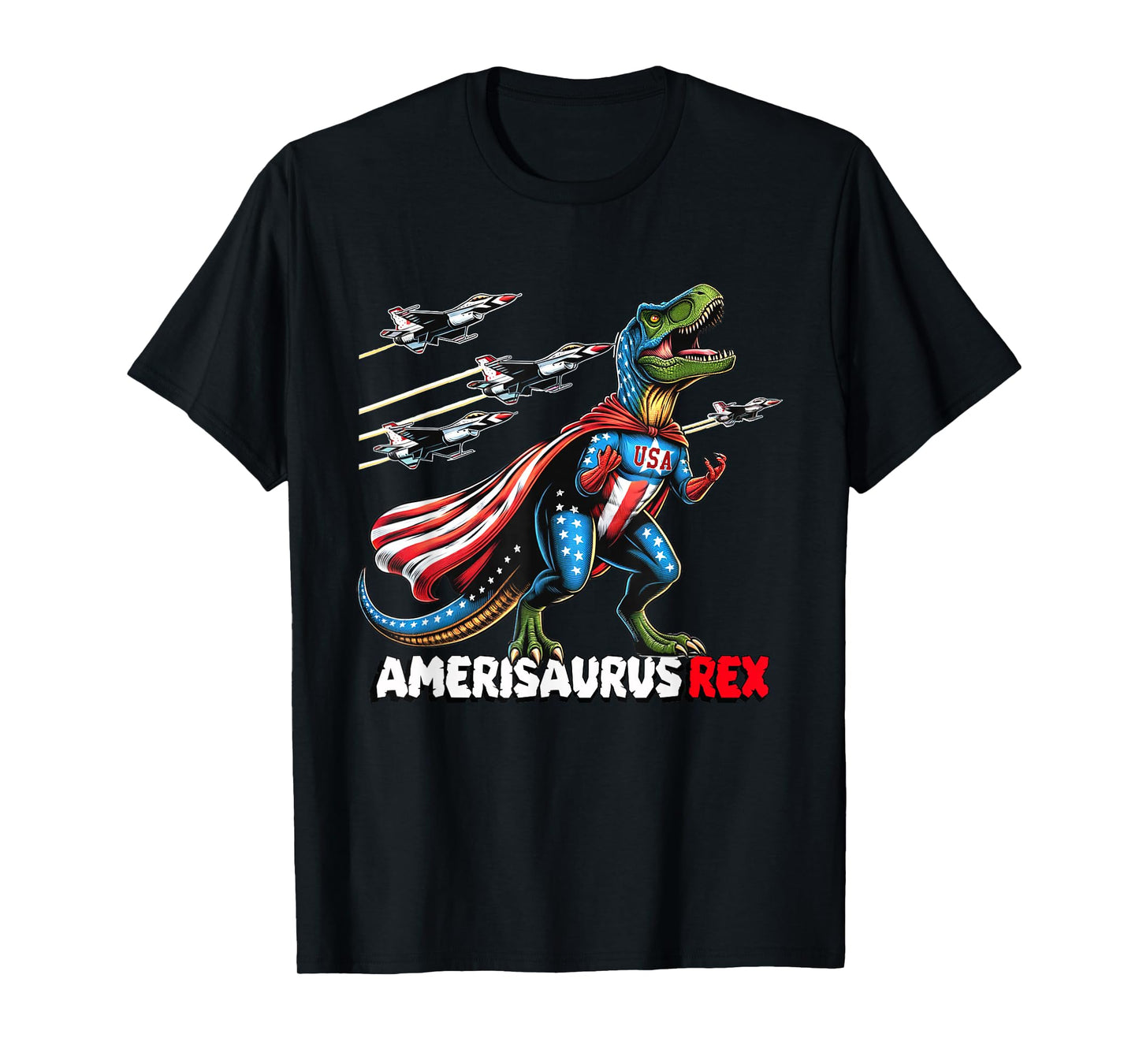 Amerisaurus T-Rex Patriotic Boys Girl 4th of July Flag Jets T-Shirt