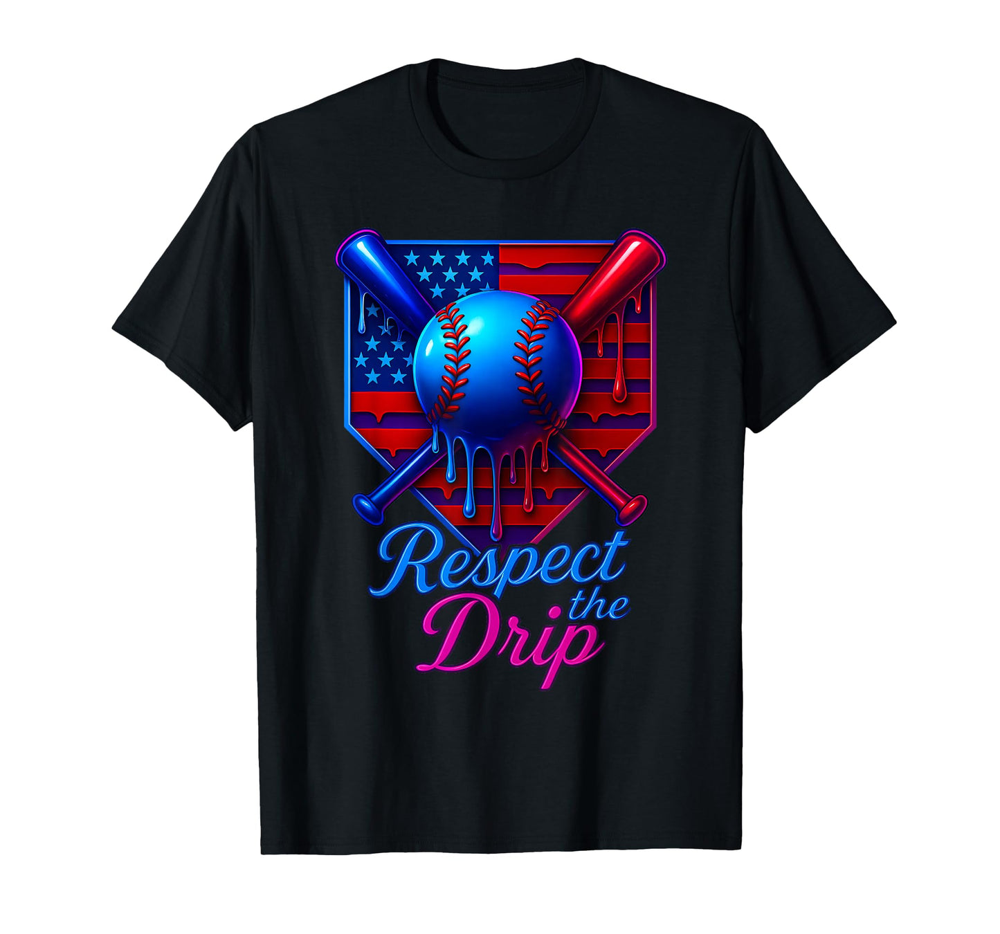 Baseball Drip Ice Cream Home Plate USA 4th Of July Patriotic T-Shirt