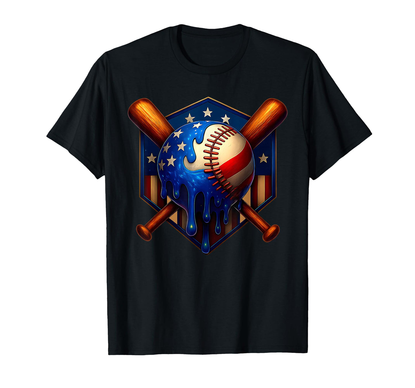 Baseball Home Plate Drip, Flag US Ice Cream Drip Youth Boys T-Shirt