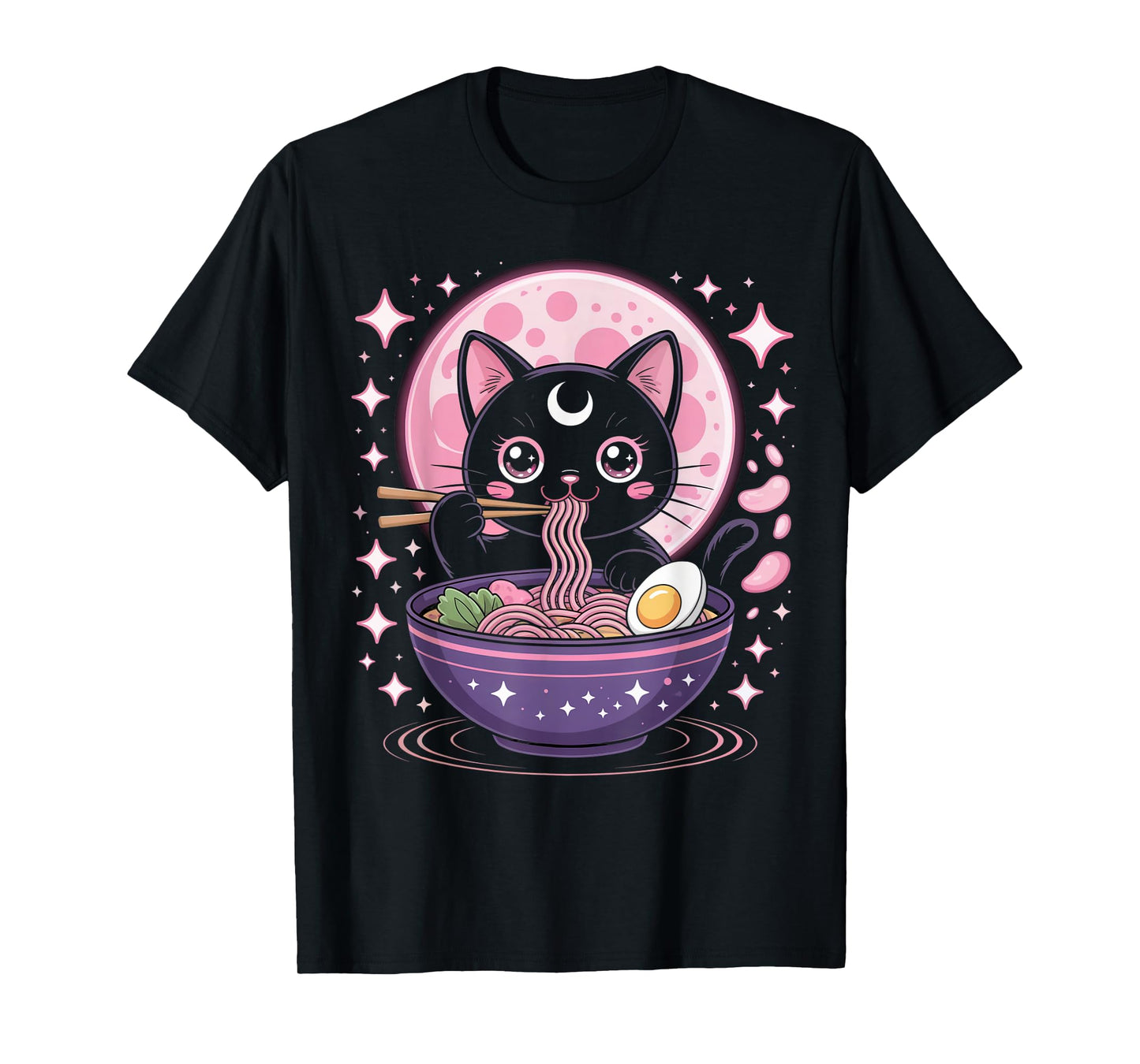 Pastel Goth Clothing Black Cat Eat Ramen Goth Girl Clothes T-Shirt
