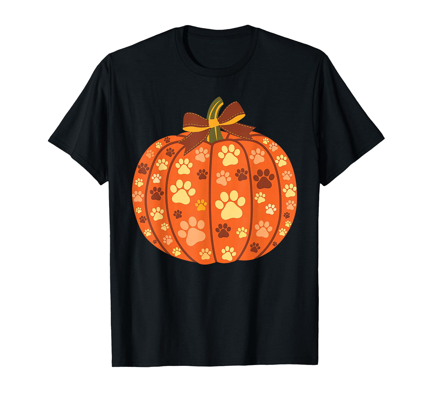 Dog Paw Print Pumpkin Bow Autumn Fall Halloween Animal Lover T-Shirt