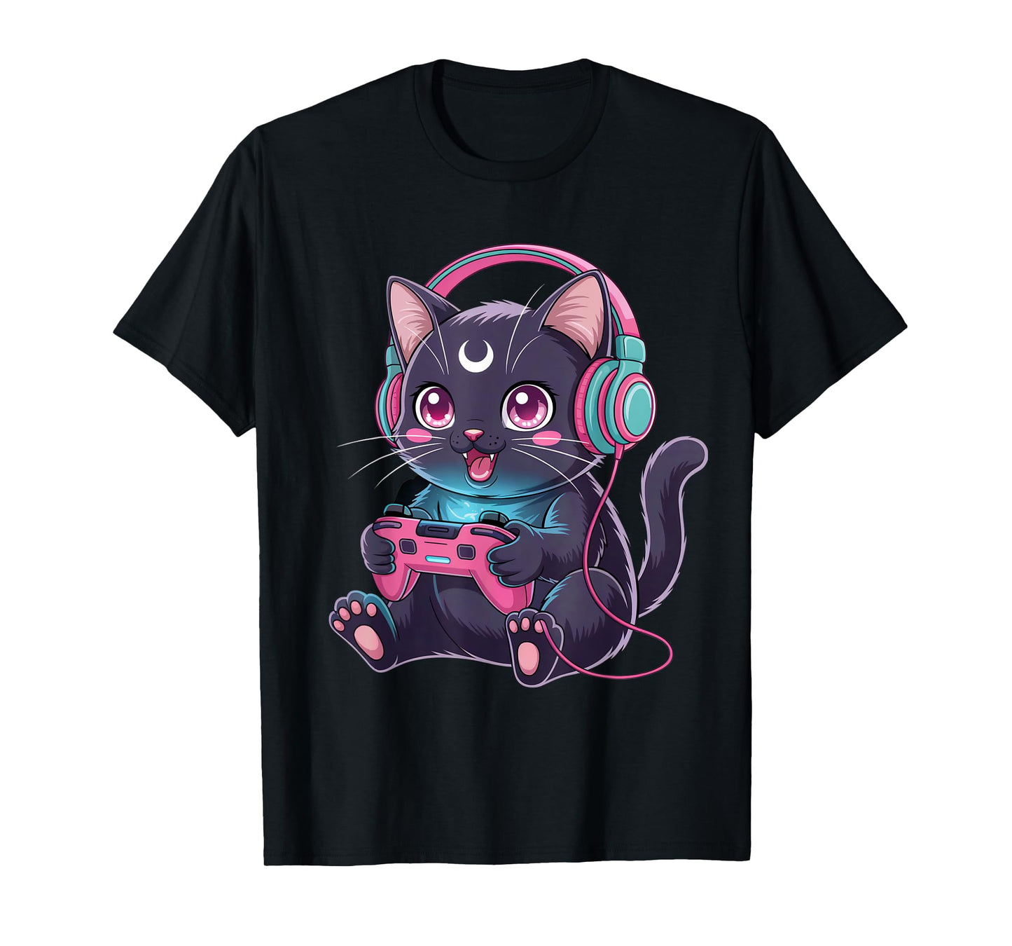 Gamer Black Cat Video Kawaii Goth Girl Clothes Pink Goth T-Shirt