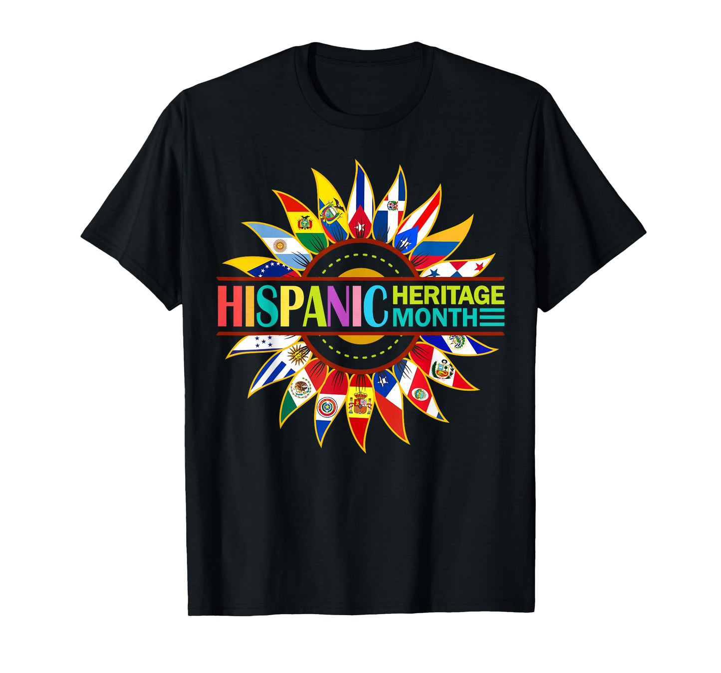 Hispanic Heritage Month Latino Countries Flags Sunflower T-Shirt