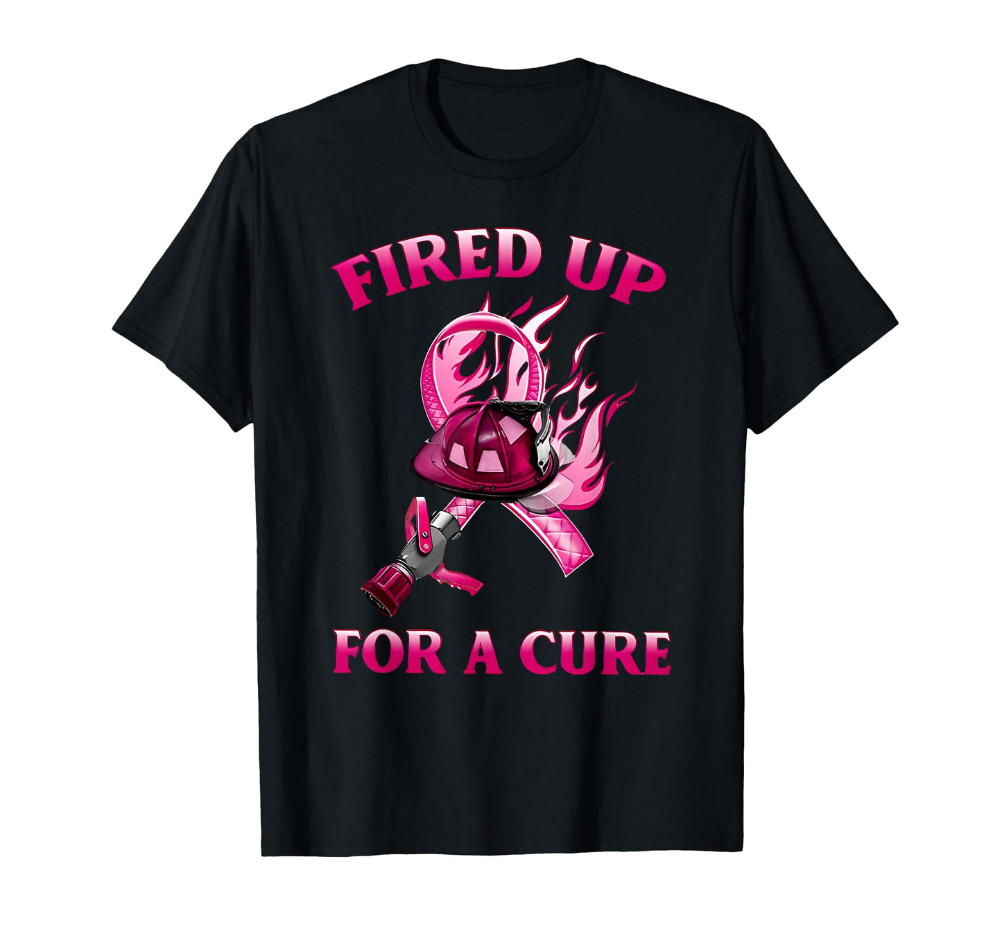 breast cancer fired up for a cure cute pink ribbon fireman T-Shirt
