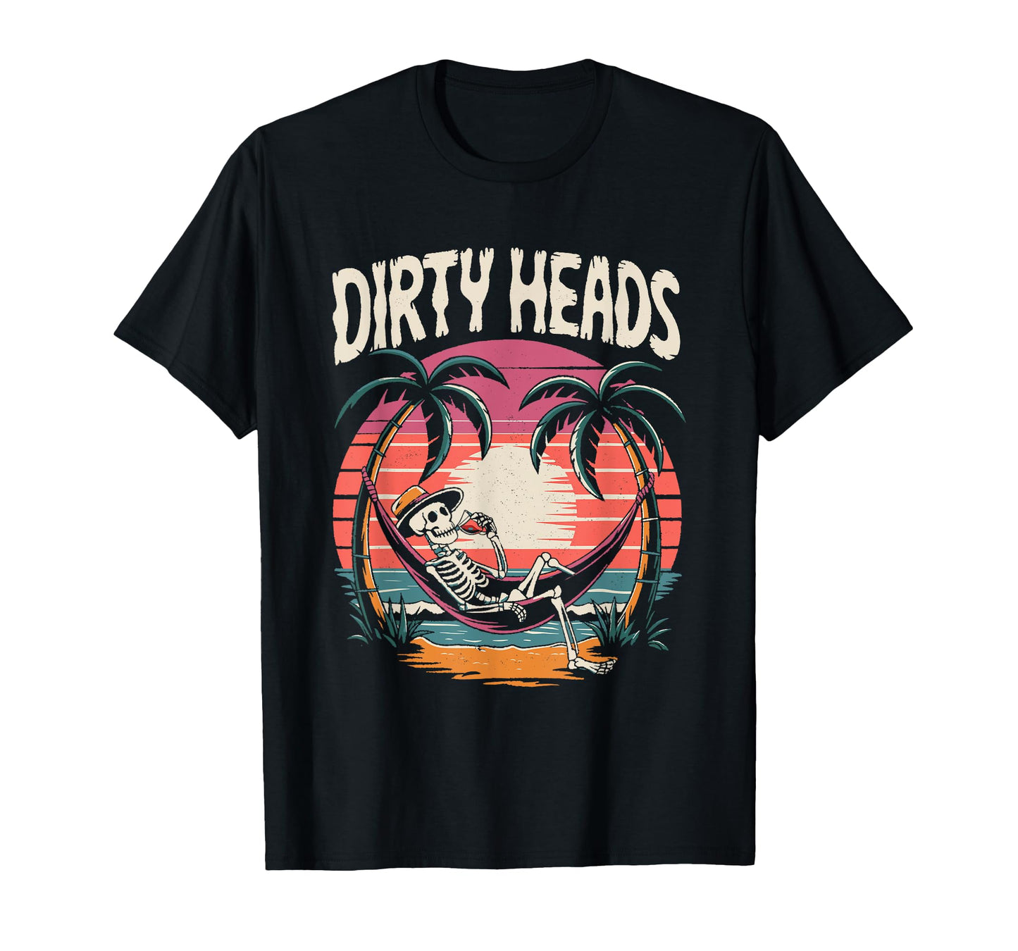 Chill Skeleton Dirty Heads Retro Beach Art for Men Women T-Shirt
