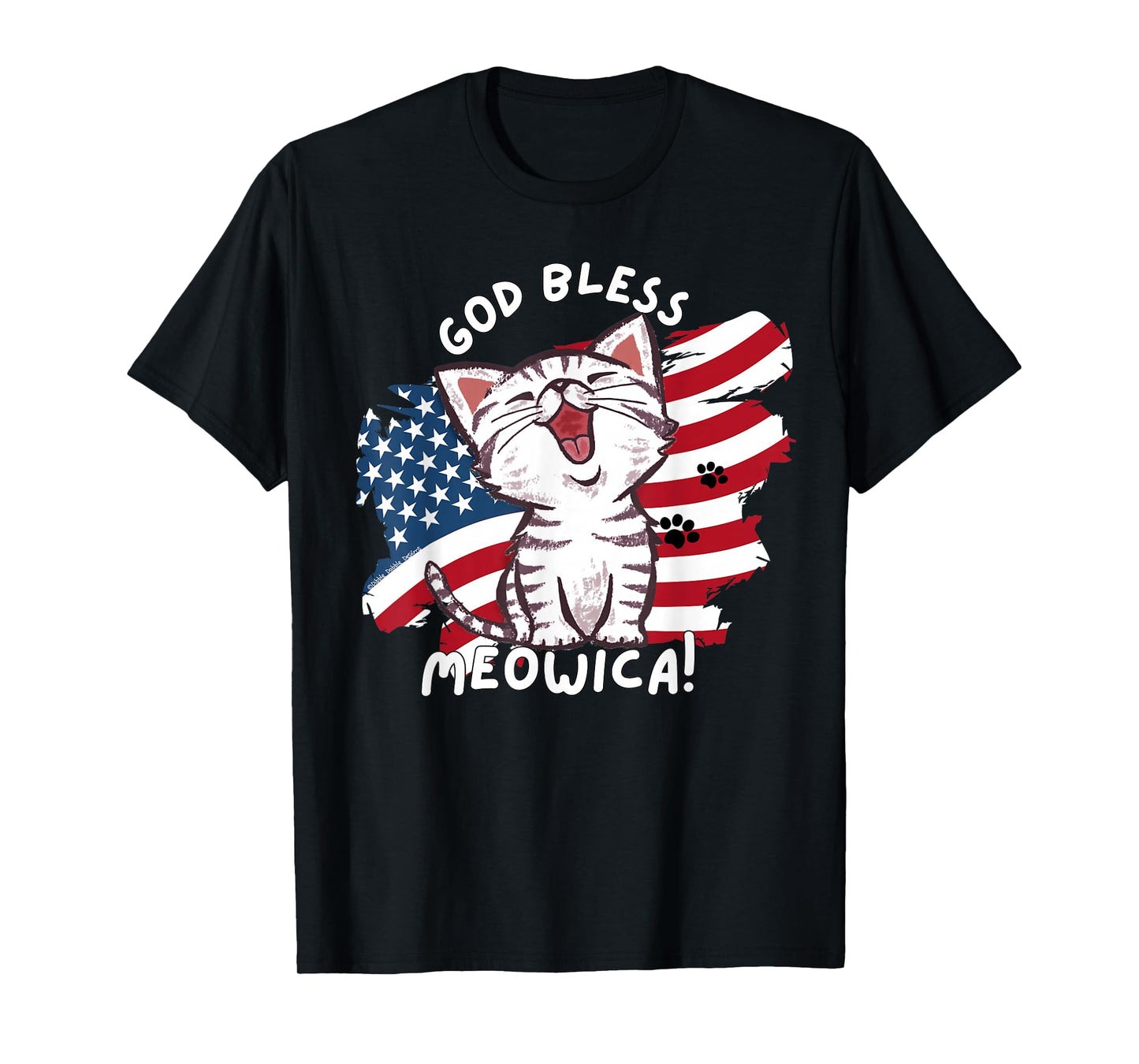 Funny Cat Lovers God Bless Meowica Patriotic 4th of July T-Shirt