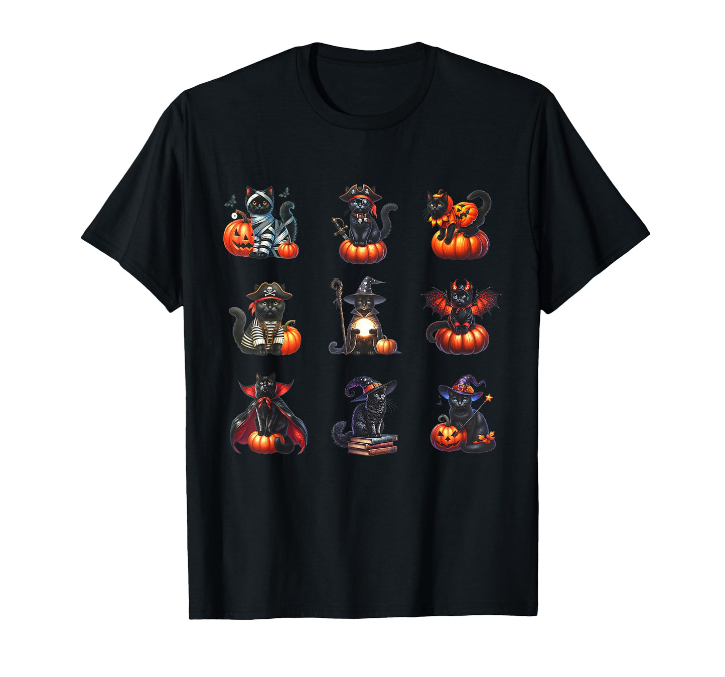 Black Cat Halloween Cat Witch Pumpkin Cat Lover Cat Ghost T-Shirt