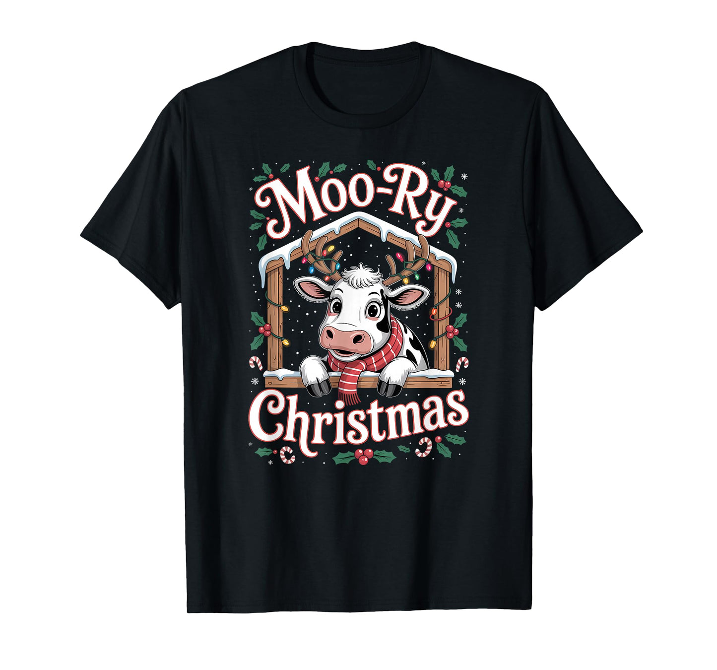 Moo Ry Christmas Funny Cow Merry Holiday T-Shirt