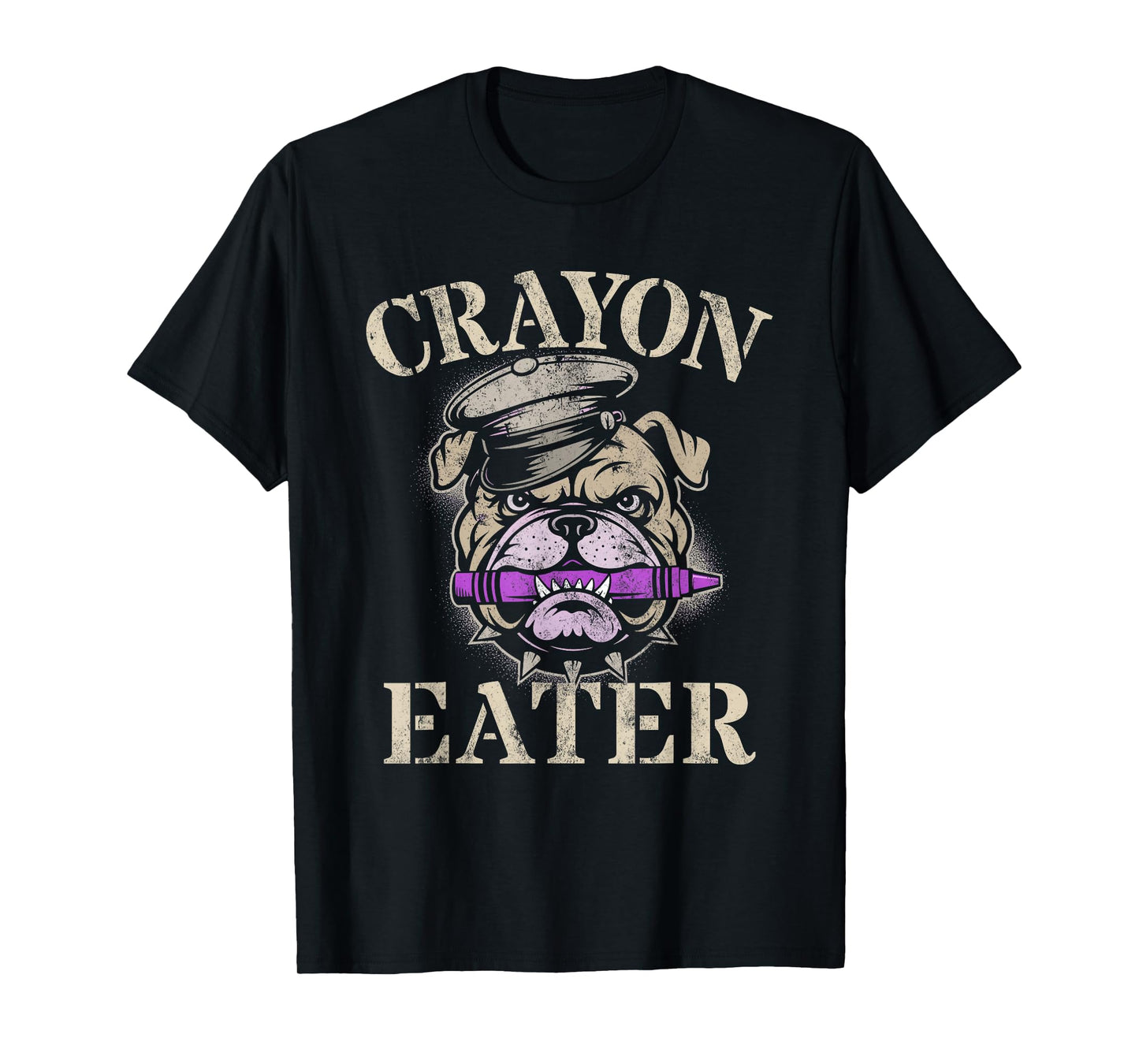 Funny Crayon Eater Bulldog Veterans Team Military Grunt Gag T-Shirt