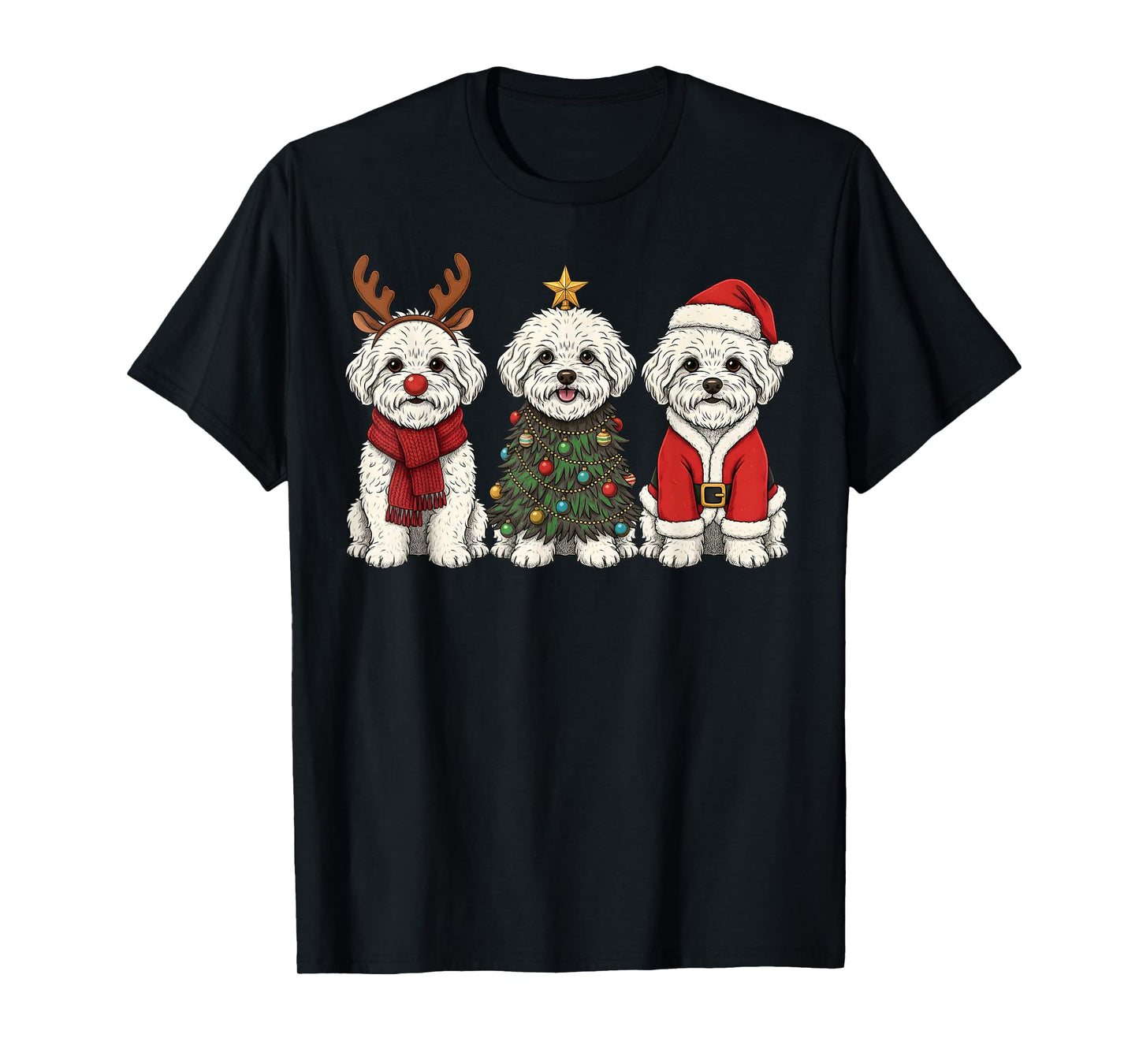 Retro Christmas Bichon Frise Santa Reindeer Dog Lover T-Shirt