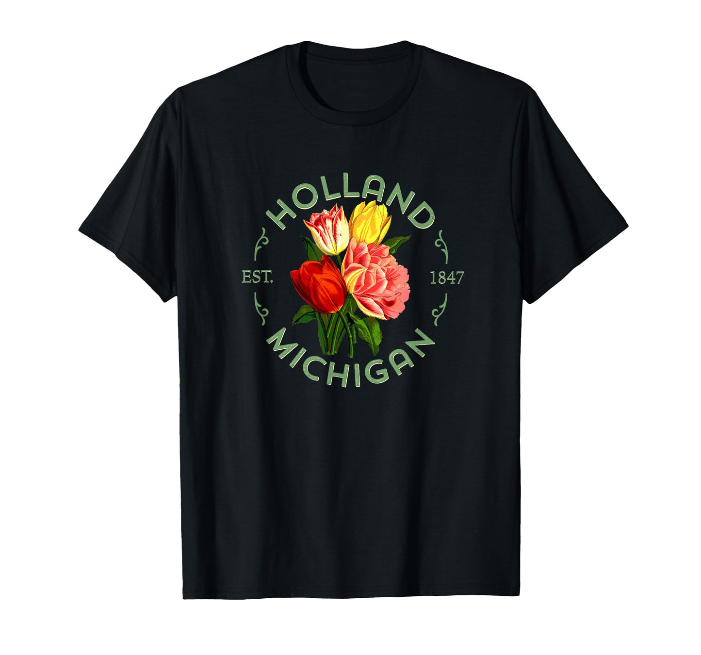 Holland Michigan Botanical Tulip Floral Women Girls Gardener T-Shirt