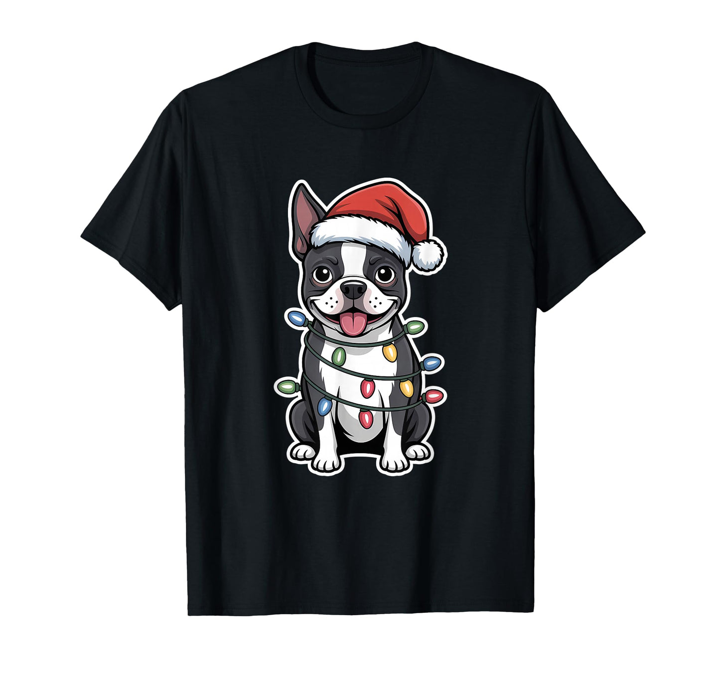 Boston Terrier Wrapped in Christmas Lights T-Shirt