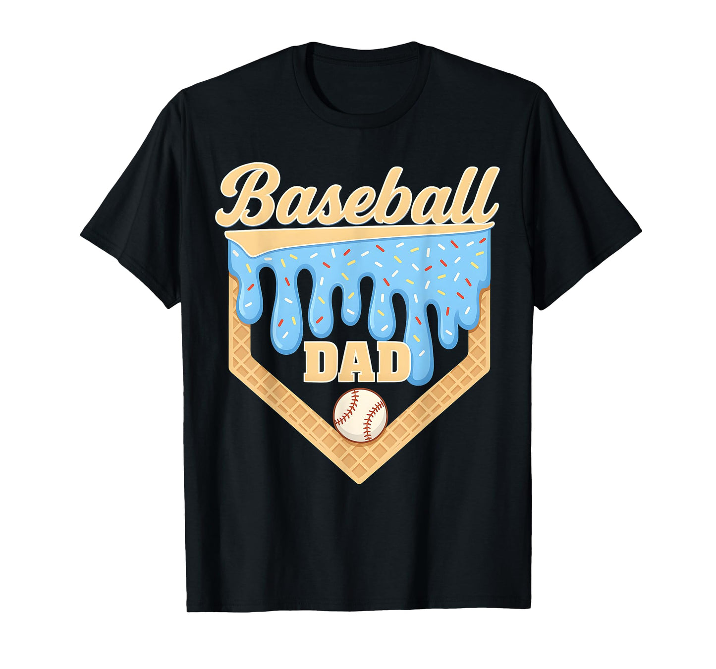 Baseball Dad Ice Cream Drip Home Plate Cool Fathers Day T-Shirt