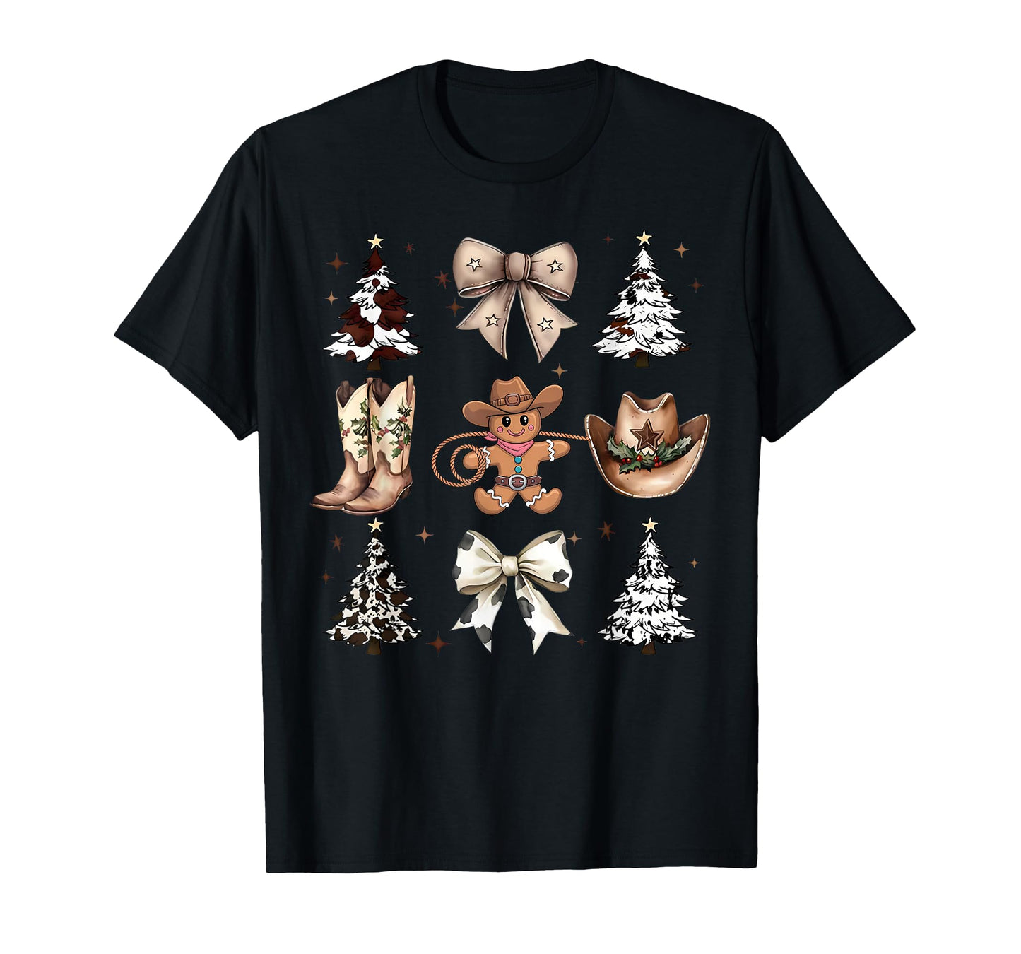 Howdy Christmas Cowboy Cowgirl Gingerbread Coquette Bow Xmas T-Shirt