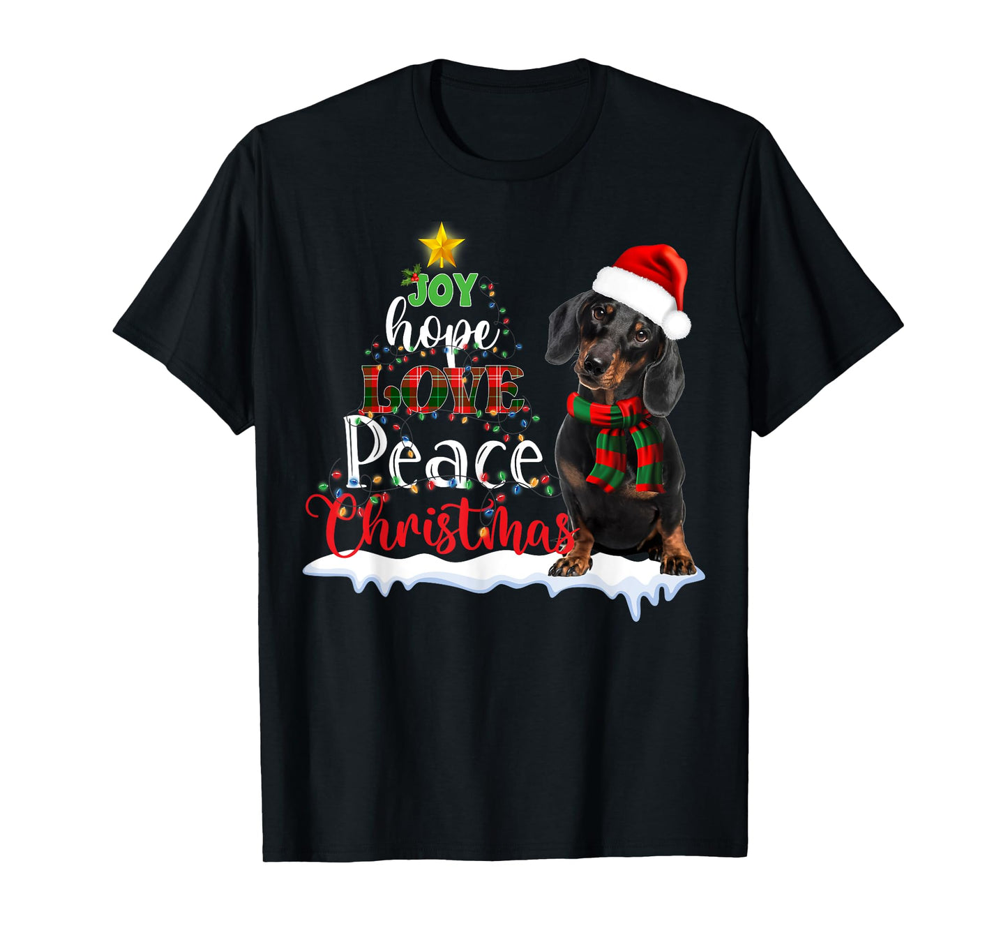 Cute Dachshund Joy Hope Love Peace Christmas Xmas Wiener Dog T-Shirt