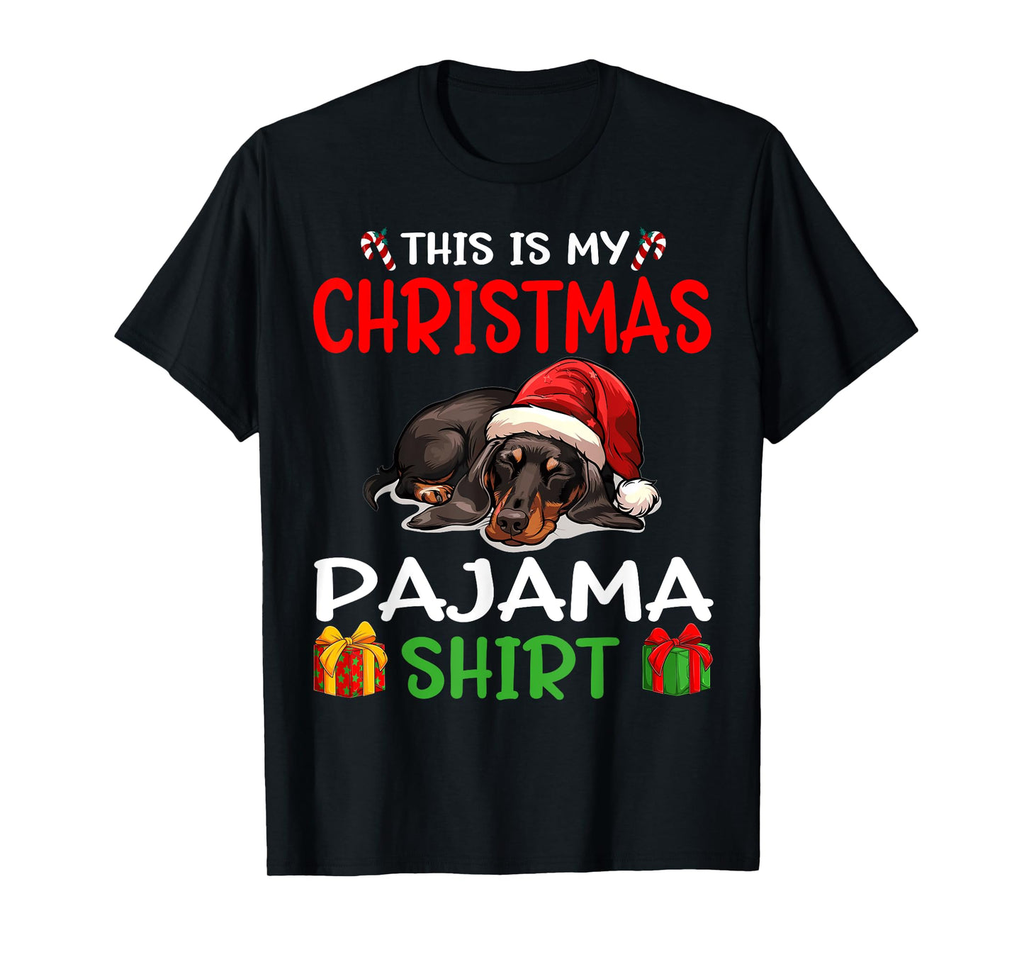 Cute Dachshund Wiener Doxie Dog This is my Christmas Pajama Men Women Kids T-Shirt