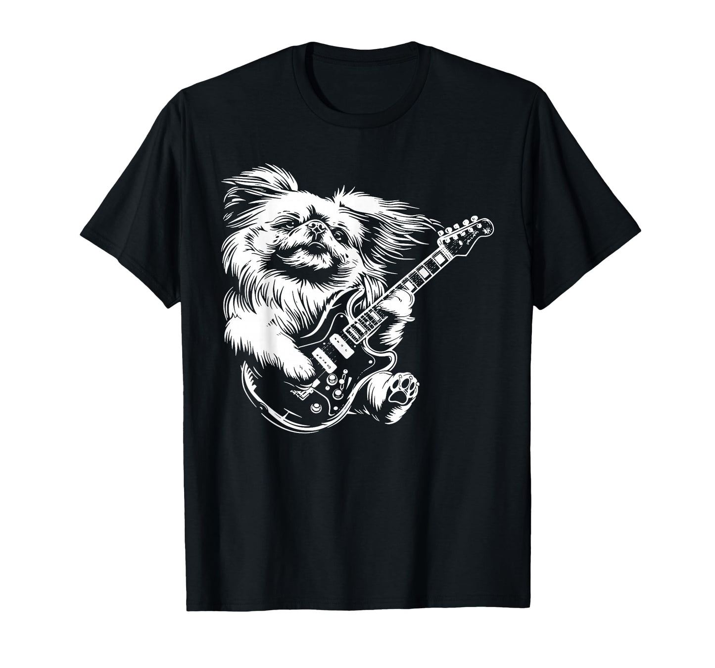 Dog Guitarist Guitar - Pekingese Dad Mom Men Women T-Shirt