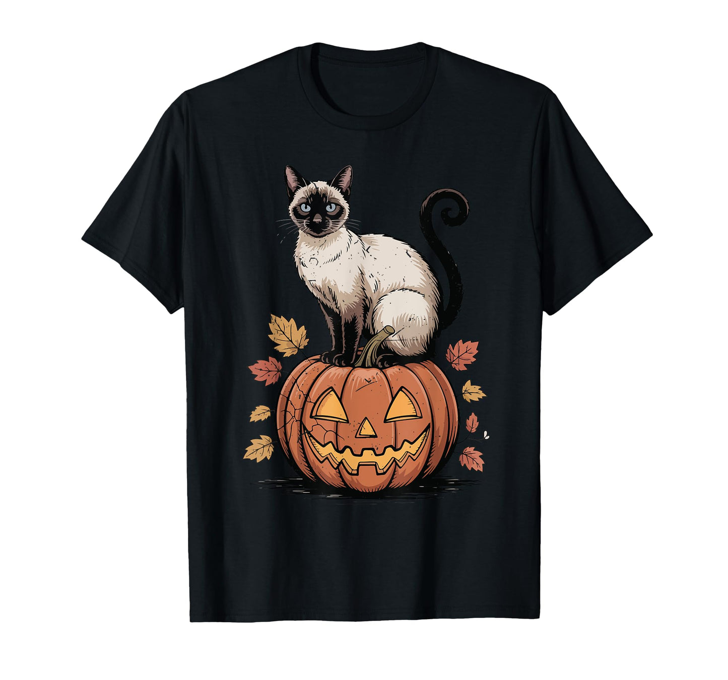 Vintage Siamese Cat Pumpkin Halloween Women Funny Mom Dad T-Shirt