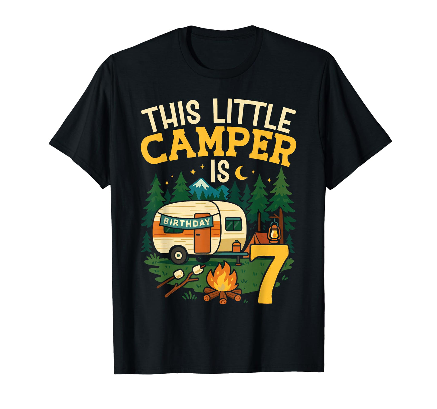 Motorhome Camping Retro 7th Birthday This Little Camper is 7 T-Shirt