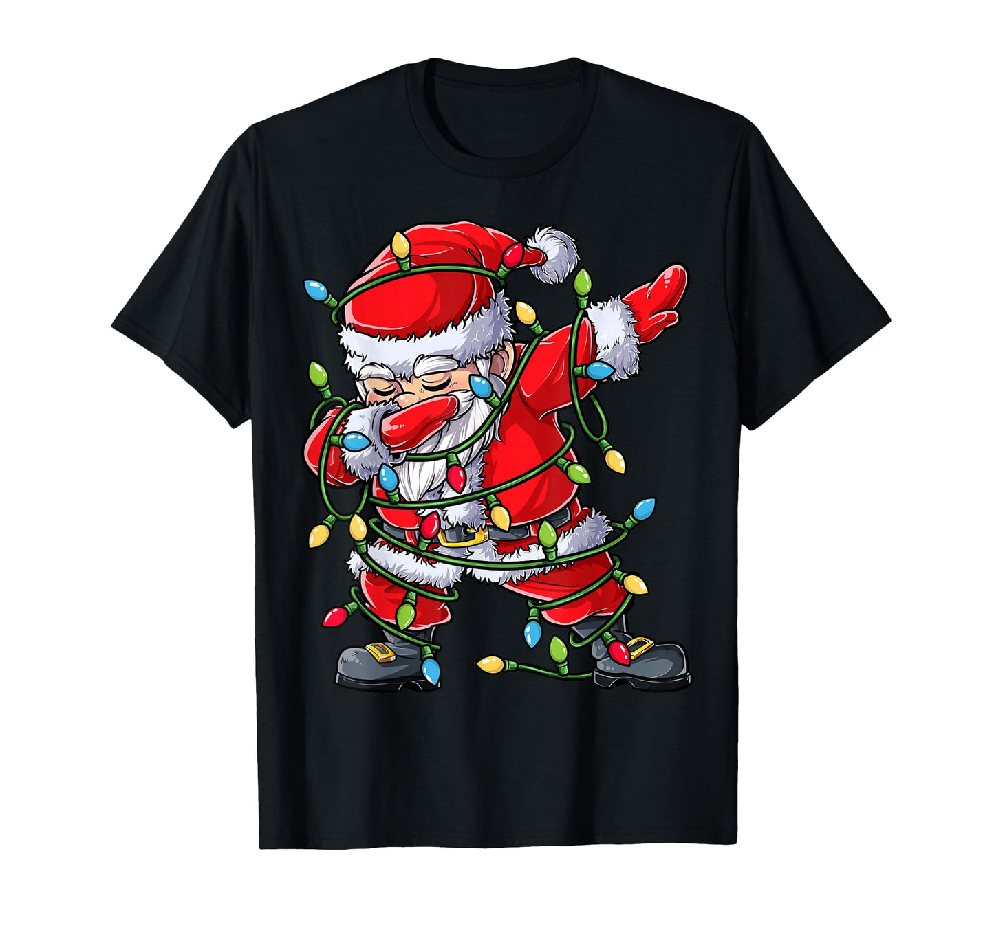 Dabbing Santa Christmas Tree Lights Xmas Gifts Boys Kids Dab Short Sleeve T-Shirt Black