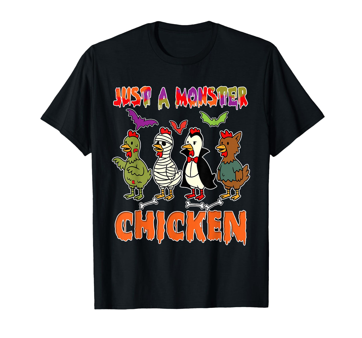 A Monster Halloween Group Chickens Cosplay Zombies Mummies T-Shirt