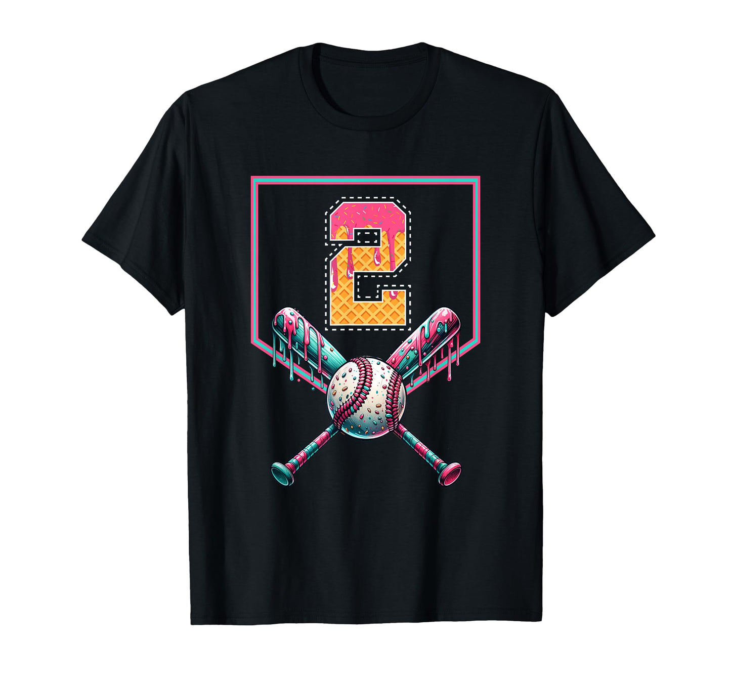 Baseball Drip Number 2 Player Or 2nd Birthday Drip Style T-Shirt