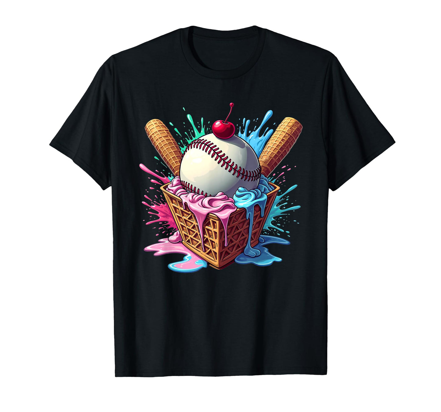 Baseball Home Plate Ice Cream Drip Fun Sports Lover T-Shirt
