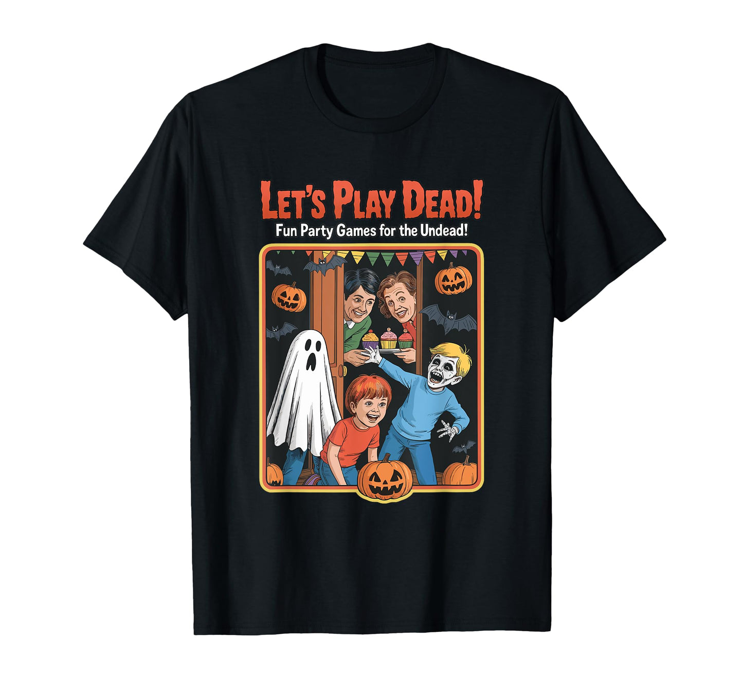 Let's Play Dead Retro Halloween Party Game Book Ghost Womens T-Shirt