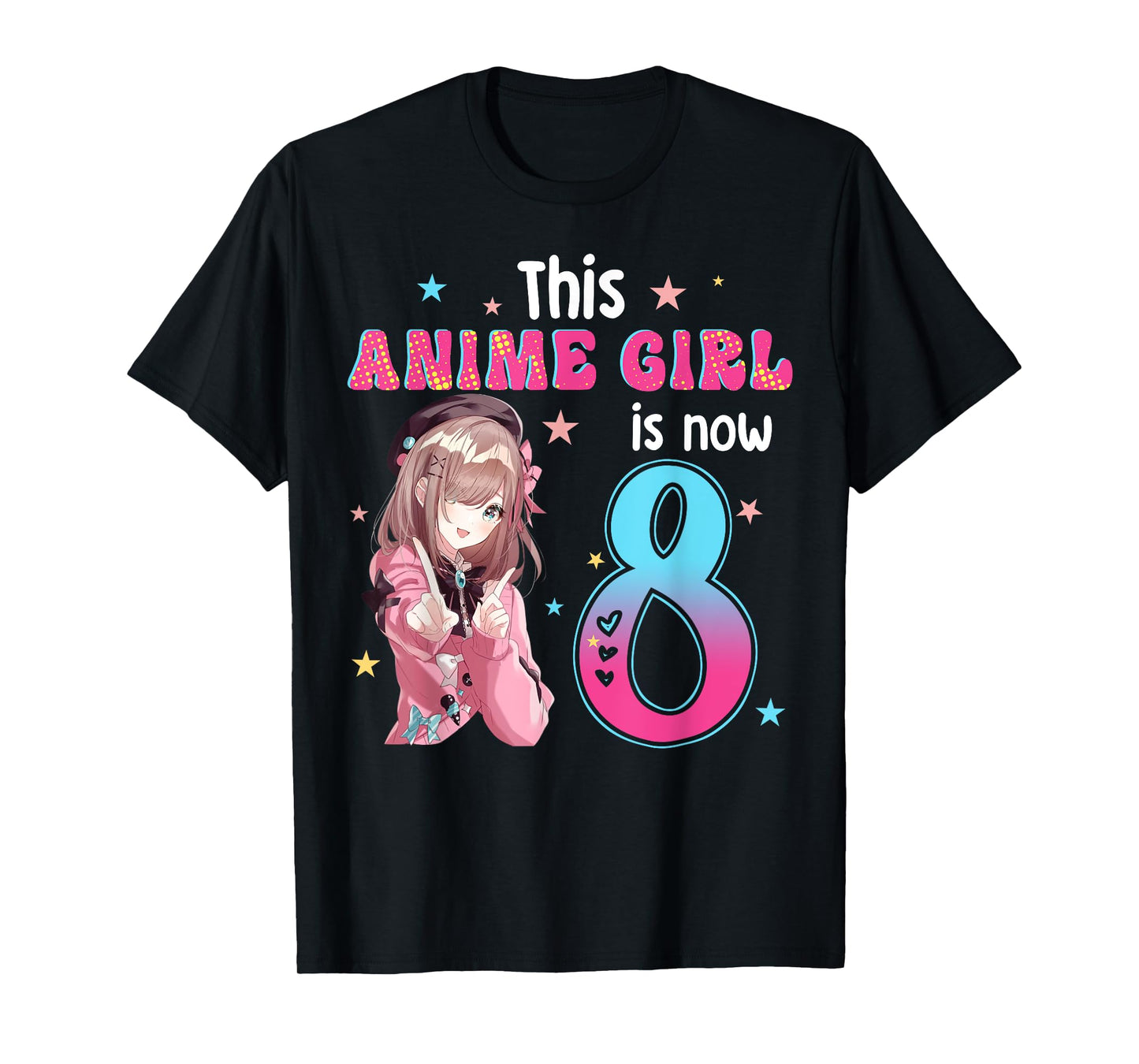 8 Years Old Girl Kawaii Gifts Anime Girl 8th Birthday Kids T-Shirt