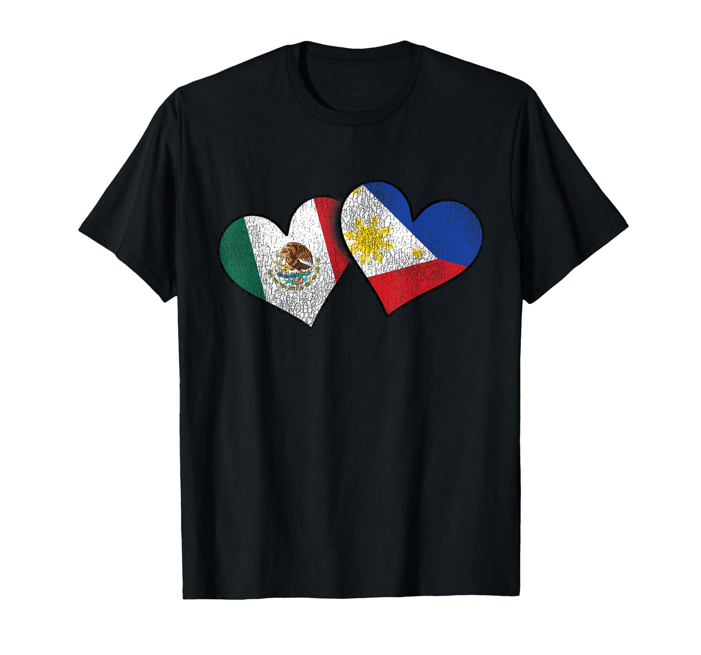 Mexican Filipino Love Mexico Philippines Flag Hearts T-Shirt
