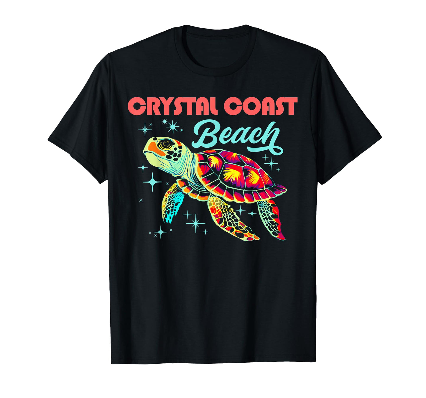 Crystal Coast Beach NC Artistic Sea Turtle Retro T-Shirt for Men Women Kids