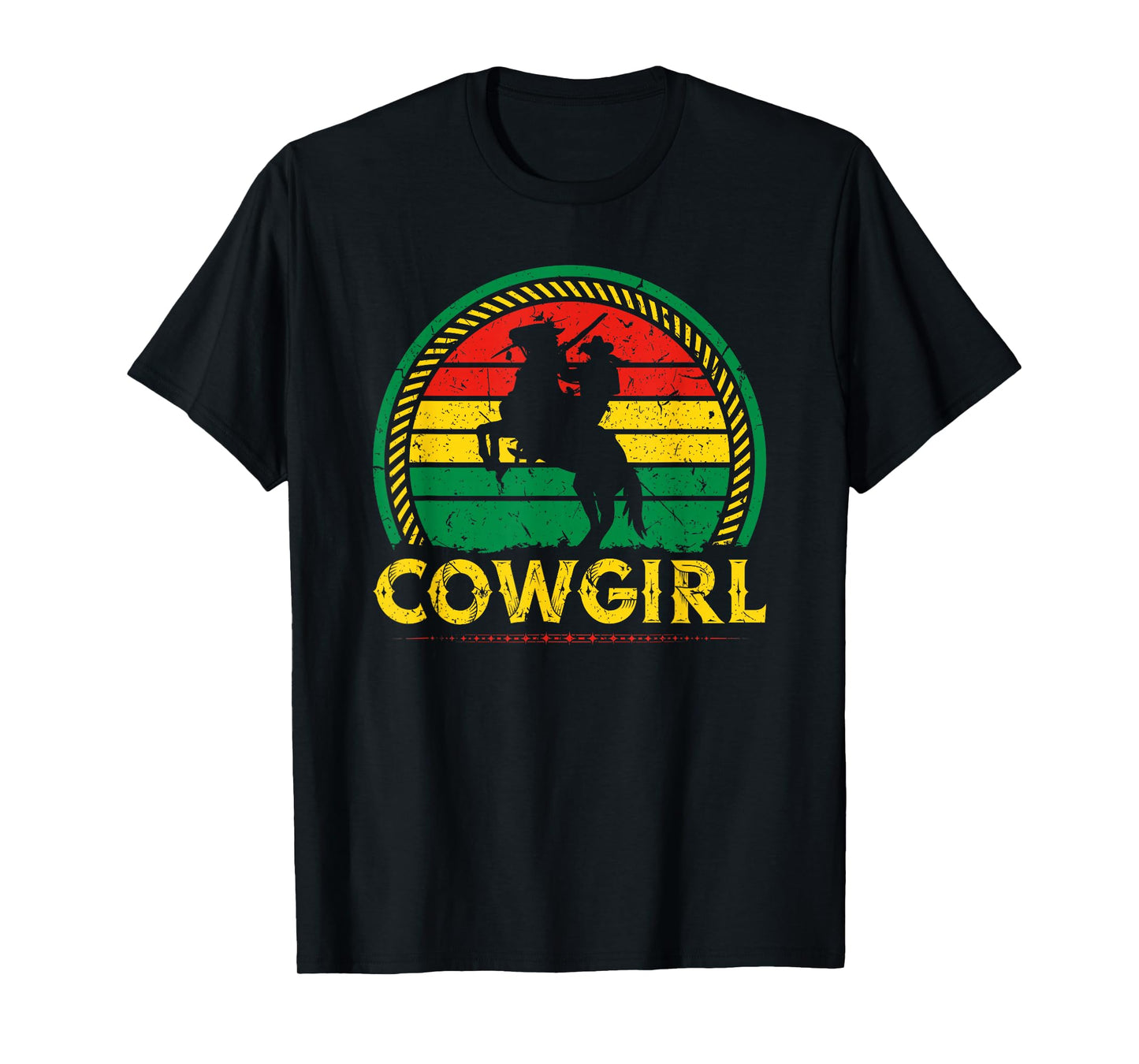 African American Cowgirl Sunset Bucking Horse Country T-Shirt