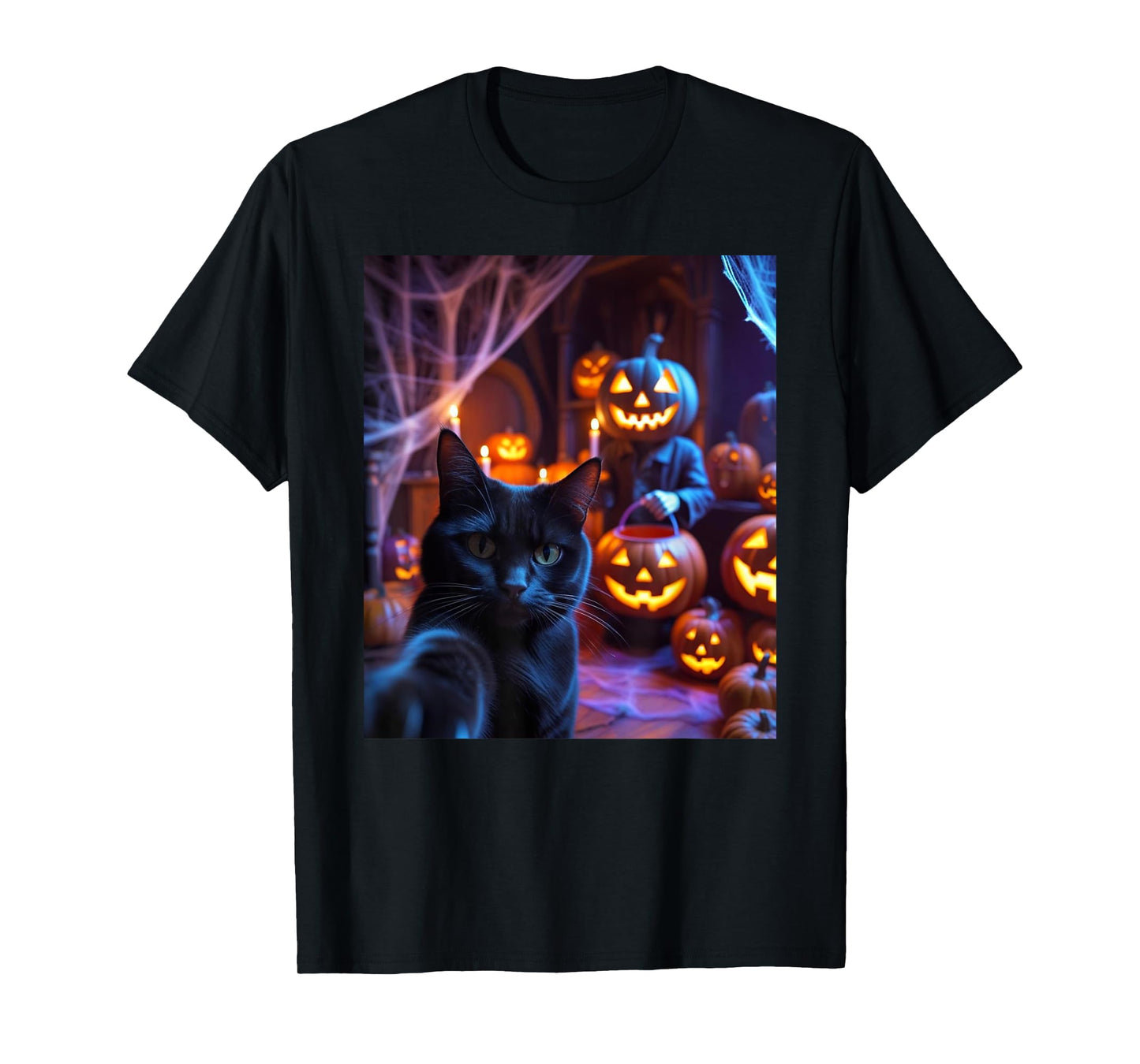 Funny Cat Selfie with Jack O’ Lantern Halloween T-Shirt