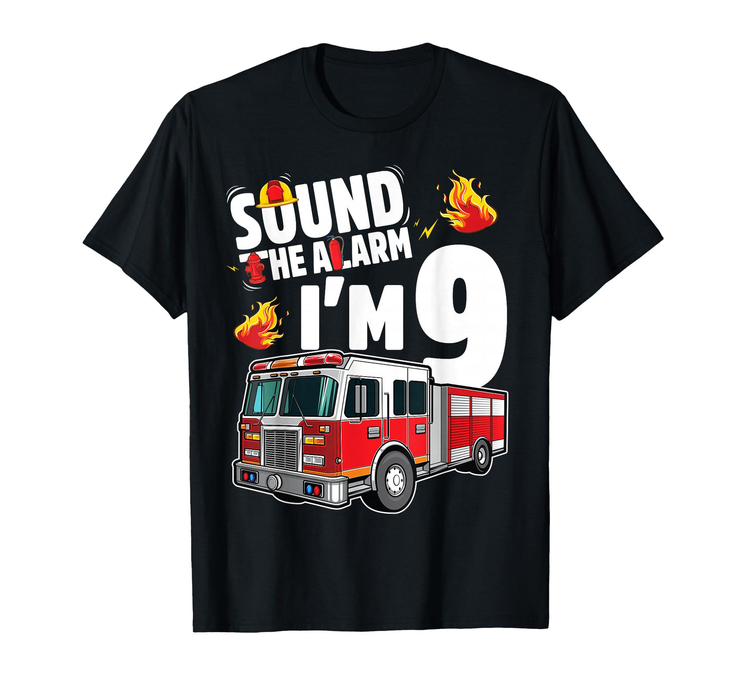 Fire Truck 9th Birthday Boy Firefighter 9 Year Old T-Shirt