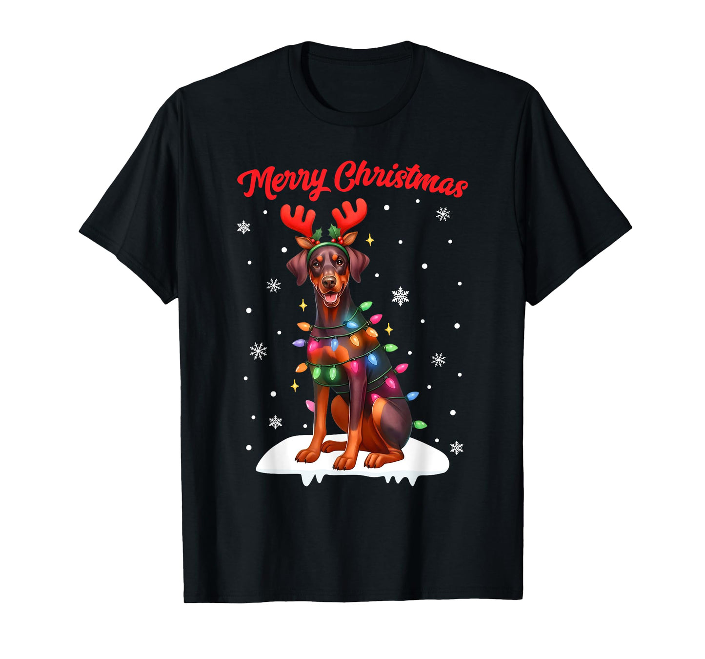 Christmas Pajamas Men Women Kids Doberman Pinscher Dog T-Shirt
