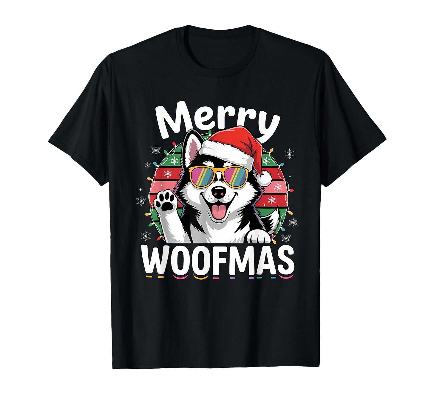 Merry Woofmas Festive Chrsitmas Dog Husky Xmas T-Shirt