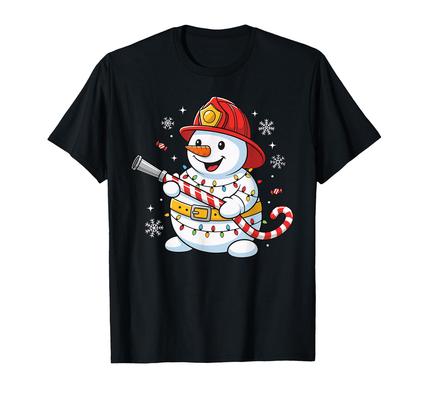 Funny Firefighter Snowman Christmas Fire Dept Men Women Kids T-Shirt